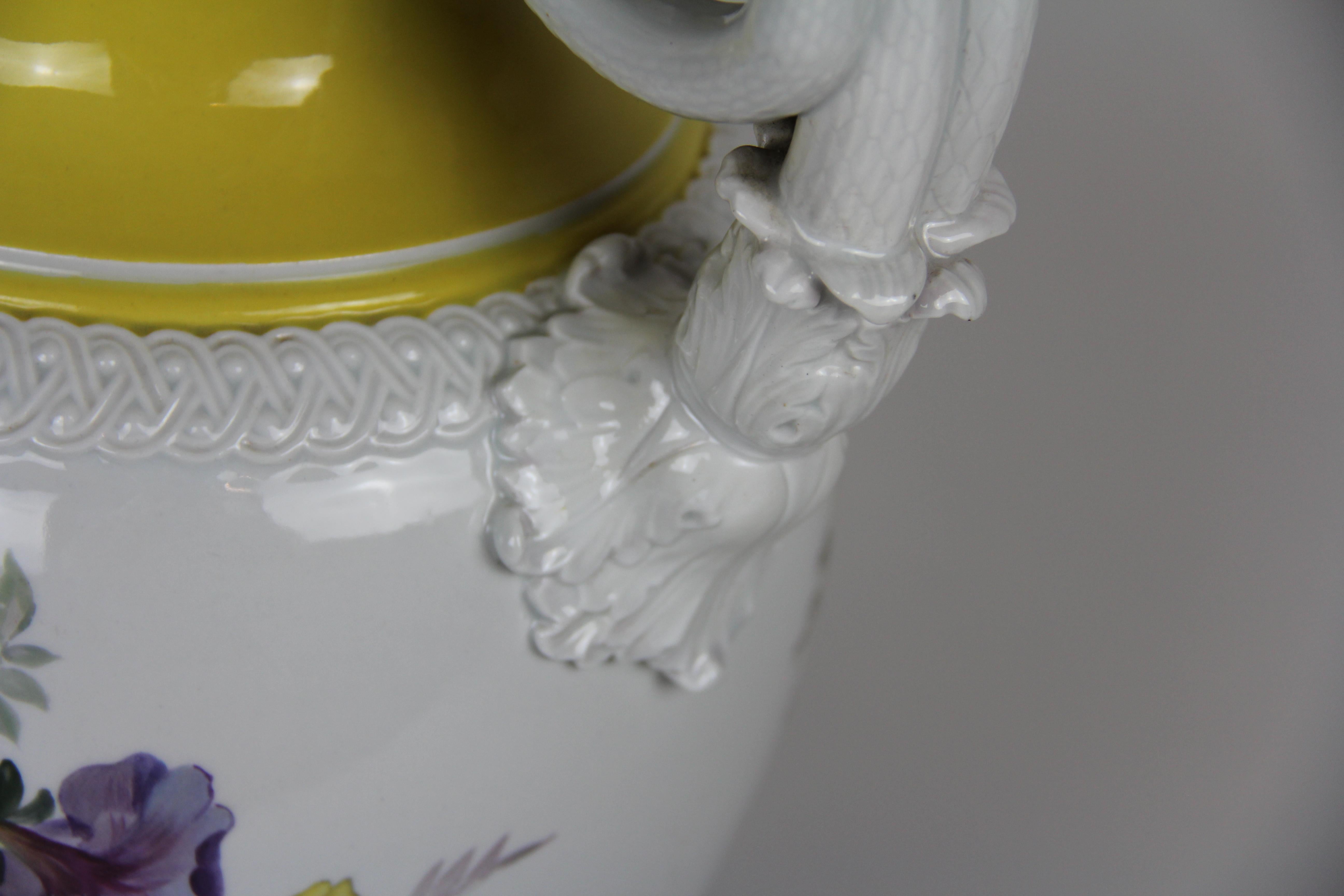 Large Meissen Double Handle Vase w/ Lovers and Floral Panels after Watteau For Sale 6