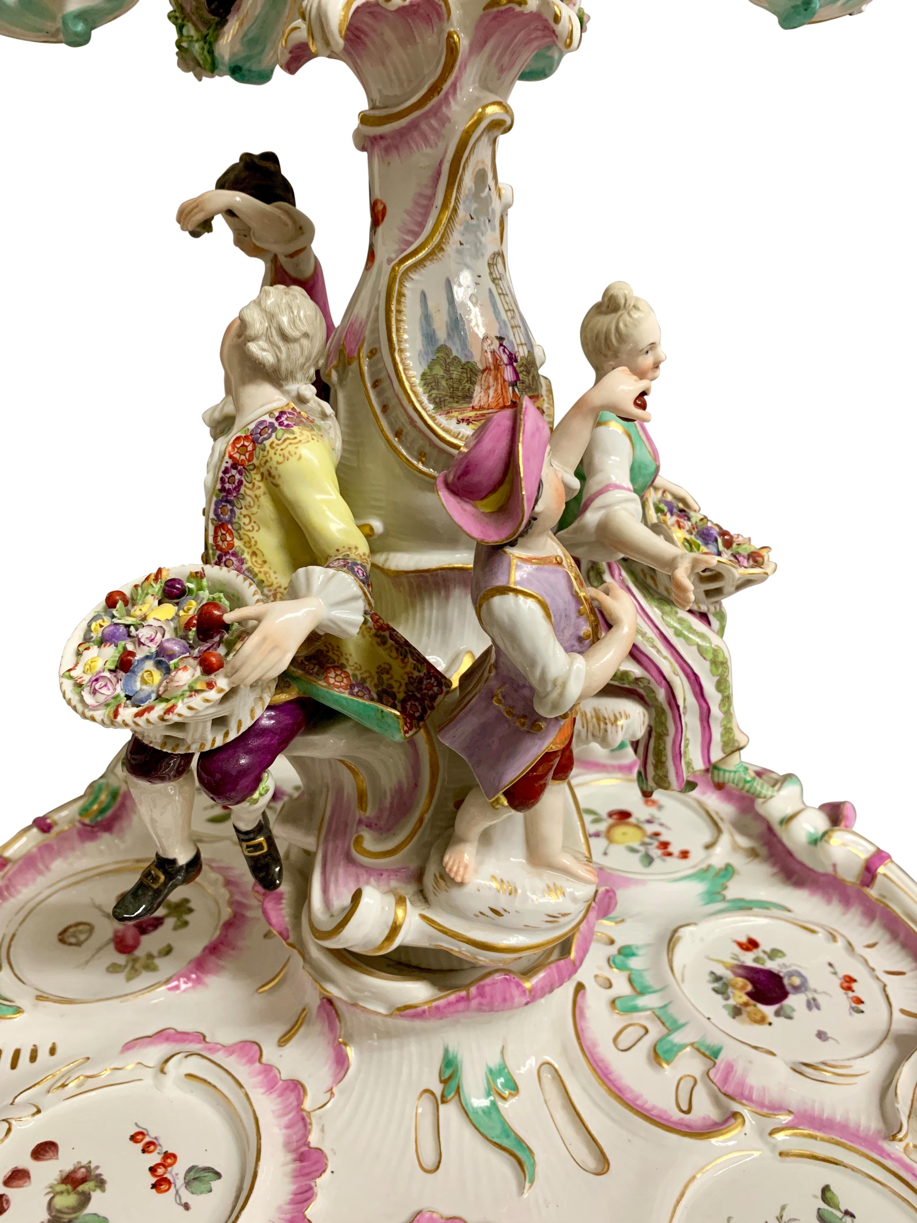 Hand-Painted Large Meissen Figural Centerpiece Candelabra For Sale