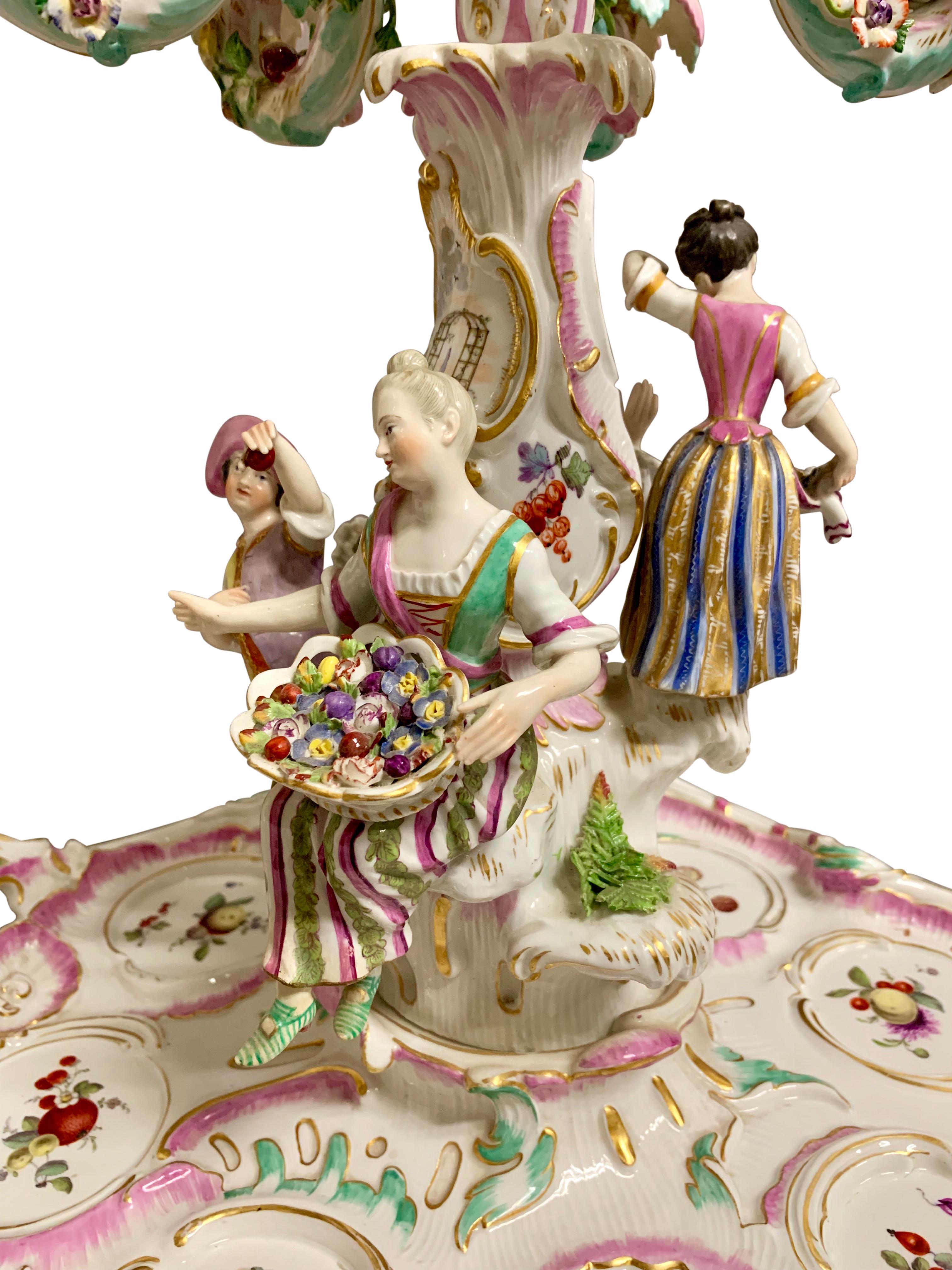 Late 19th Century Large Meissen Figural Centerpiece Candelabra For Sale