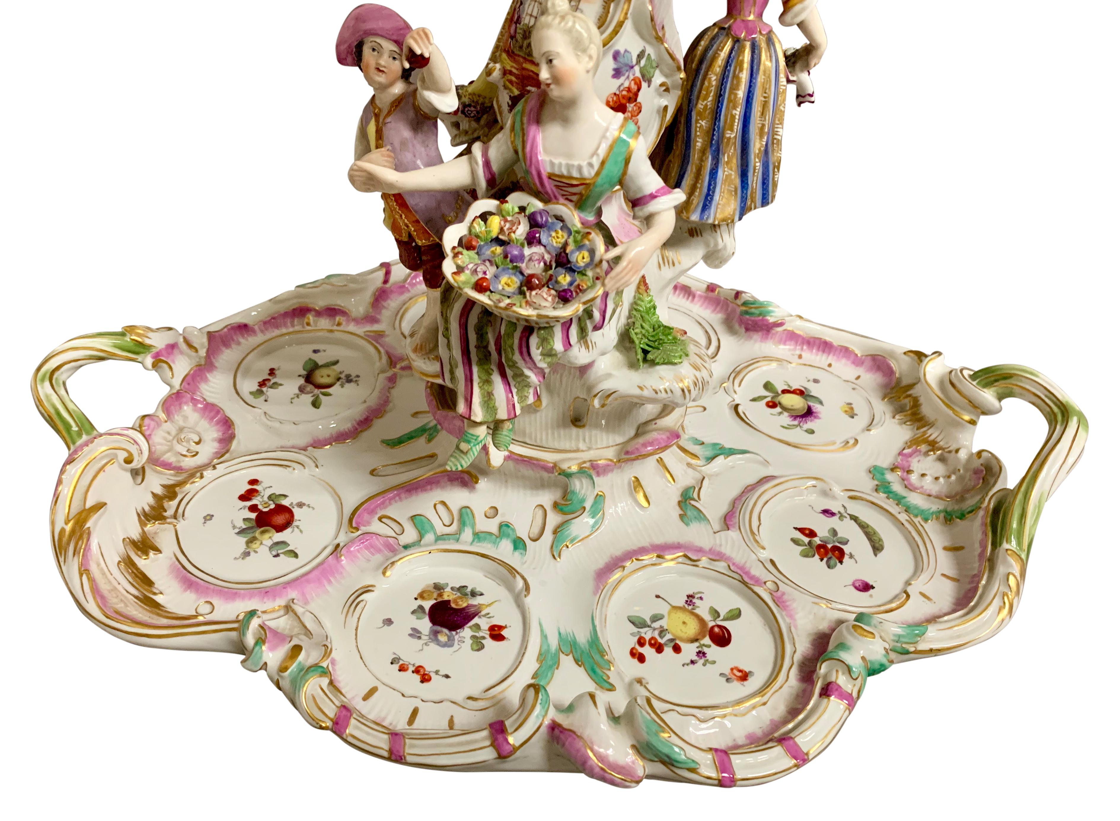 Porcelain Large Meissen Figural Centerpiece Candelabra For Sale