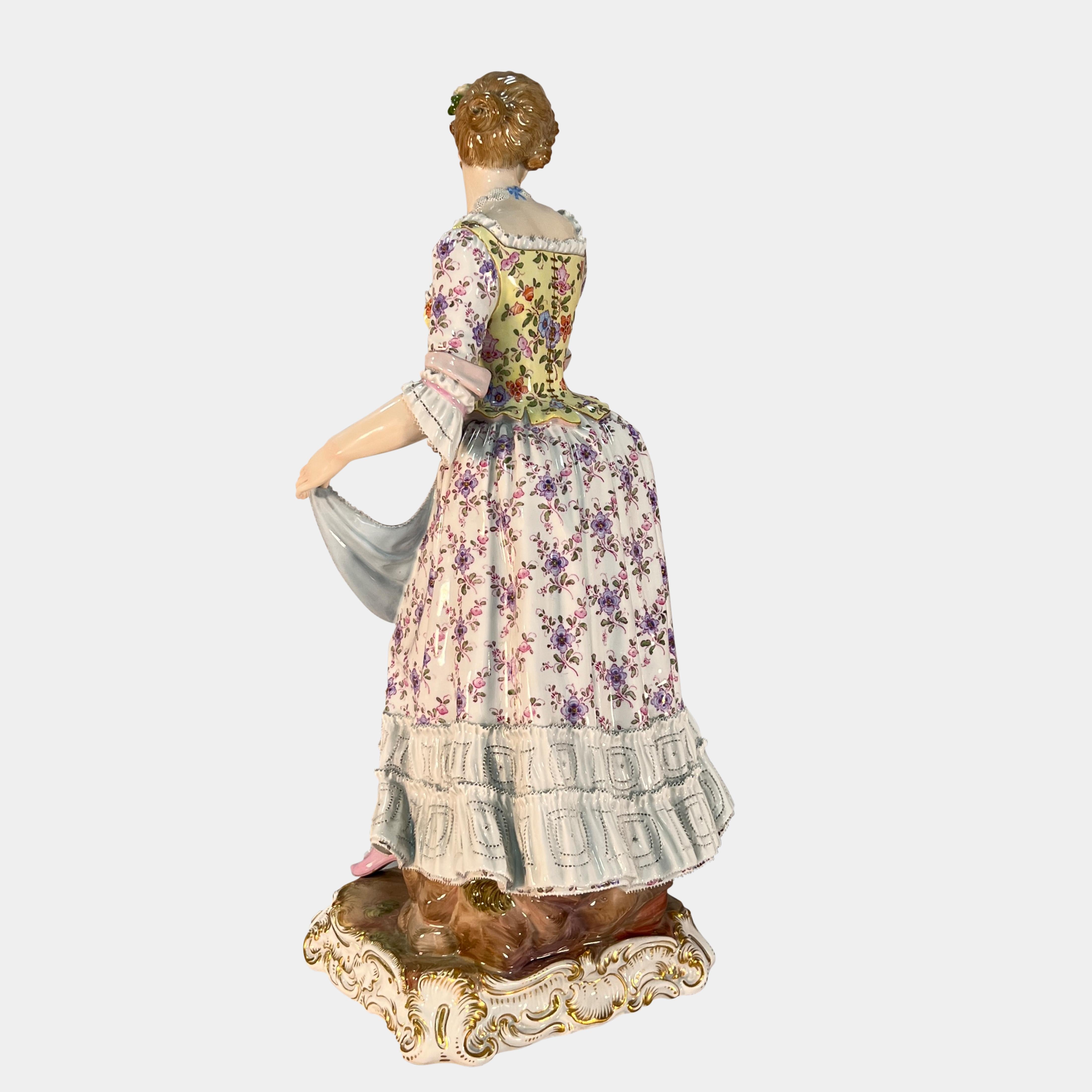 Hand-Painted Large Meissen Figure of a Standing Lady For Sale