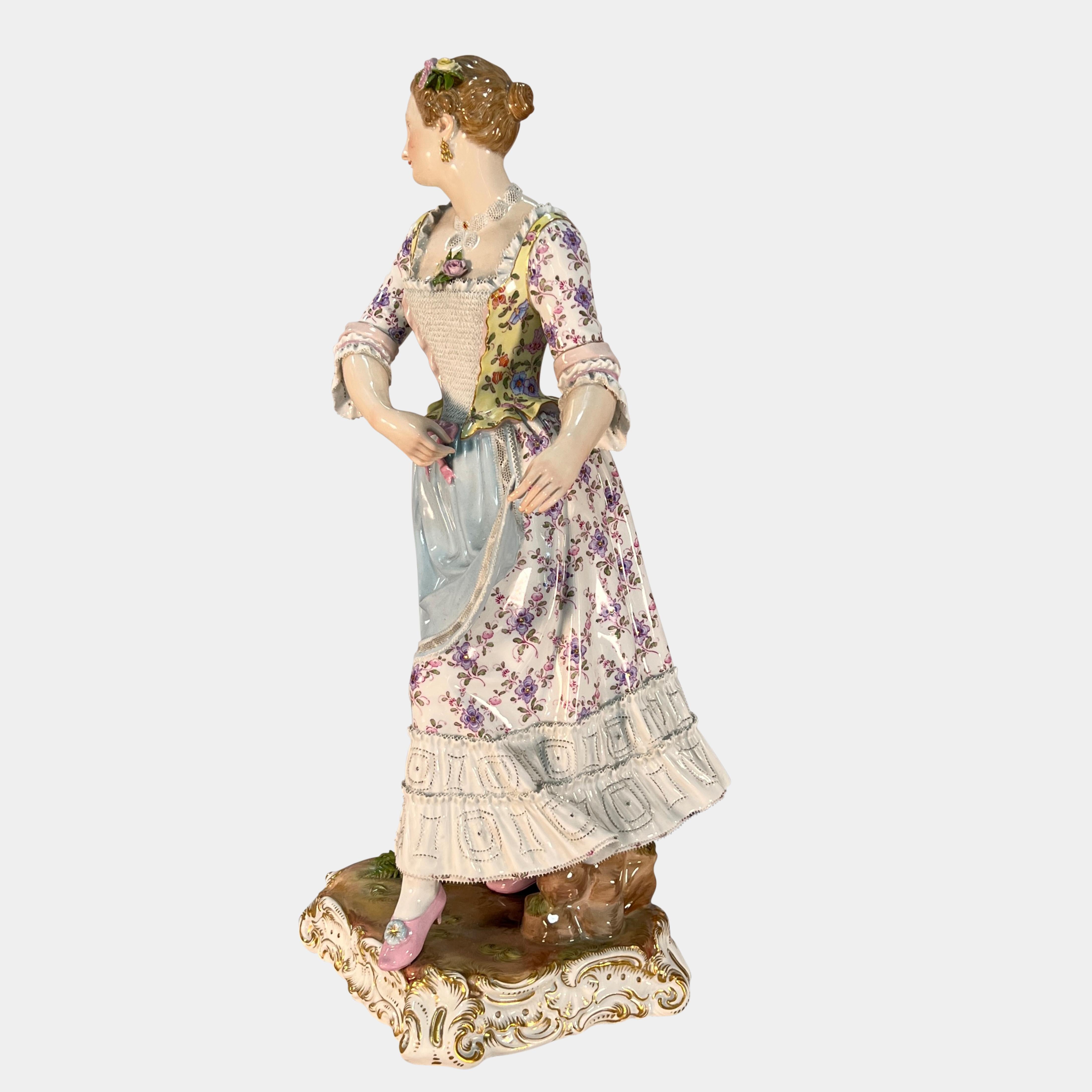 Porcelain Large Meissen Figure of a Standing Lady For Sale