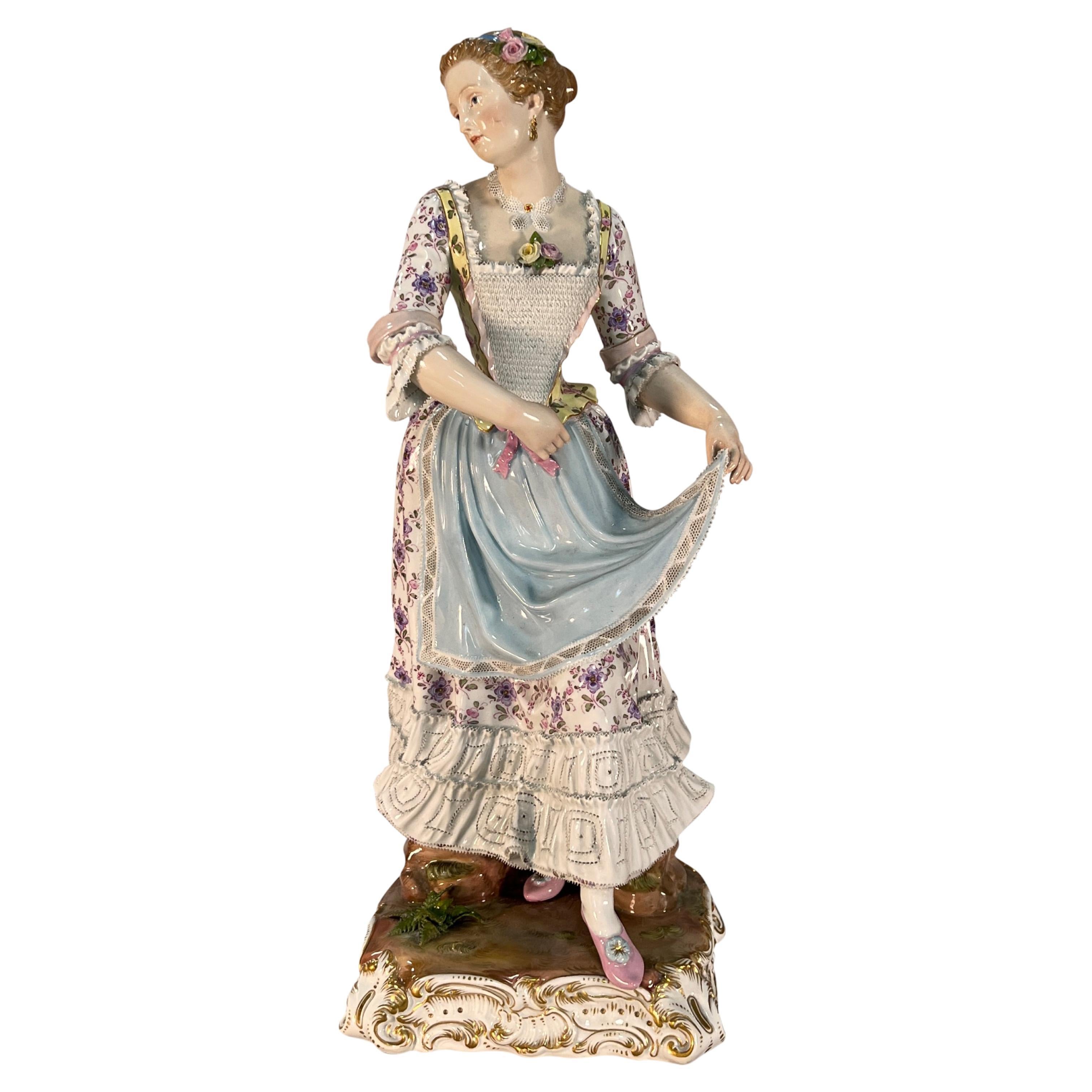 Large Meissen Figure of a Standing Lady For Sale