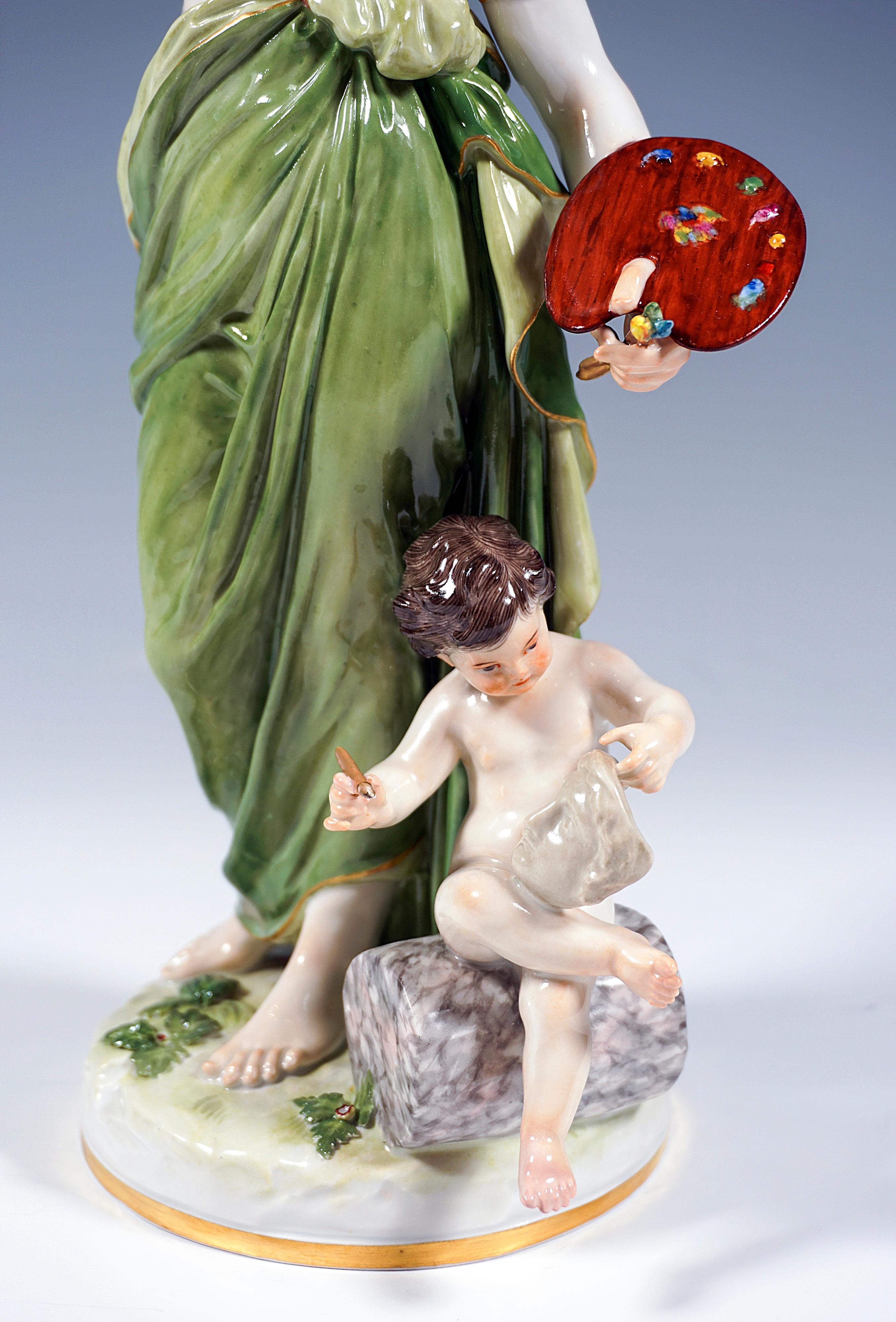 Large Meissen Figurine Allegory 'The Painting' by Johann Christian Hirt, ca 1885 In Good Condition For Sale In Vienna, AT
