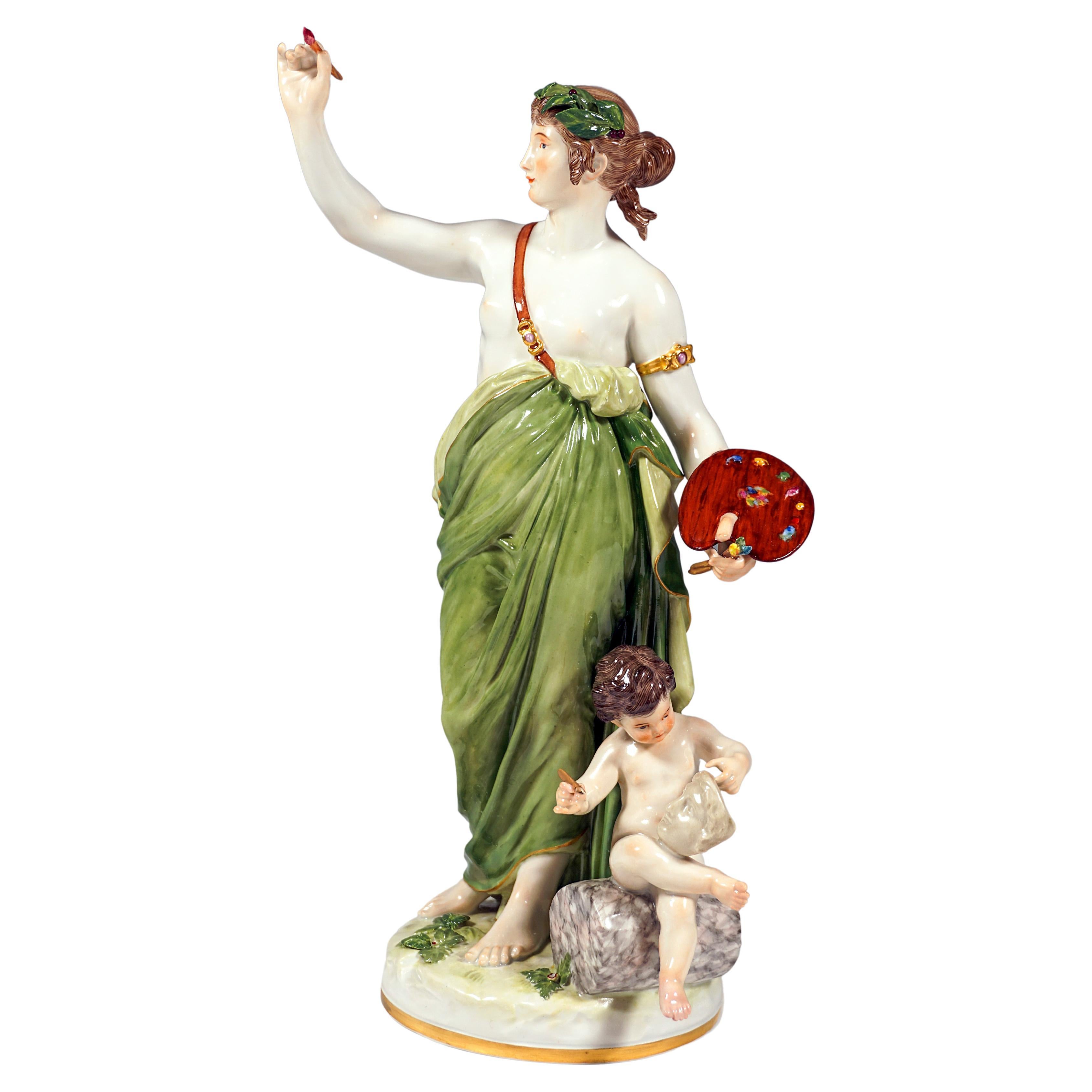 Large Meissen Figurine Allegory 'The Painting' by Johann Christian Hirt, ca 1885 For Sale