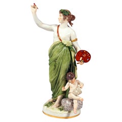 Antique Large Meissen Figurine Allegory 'The Painting' by Johann Christian Hirt, ca 1885