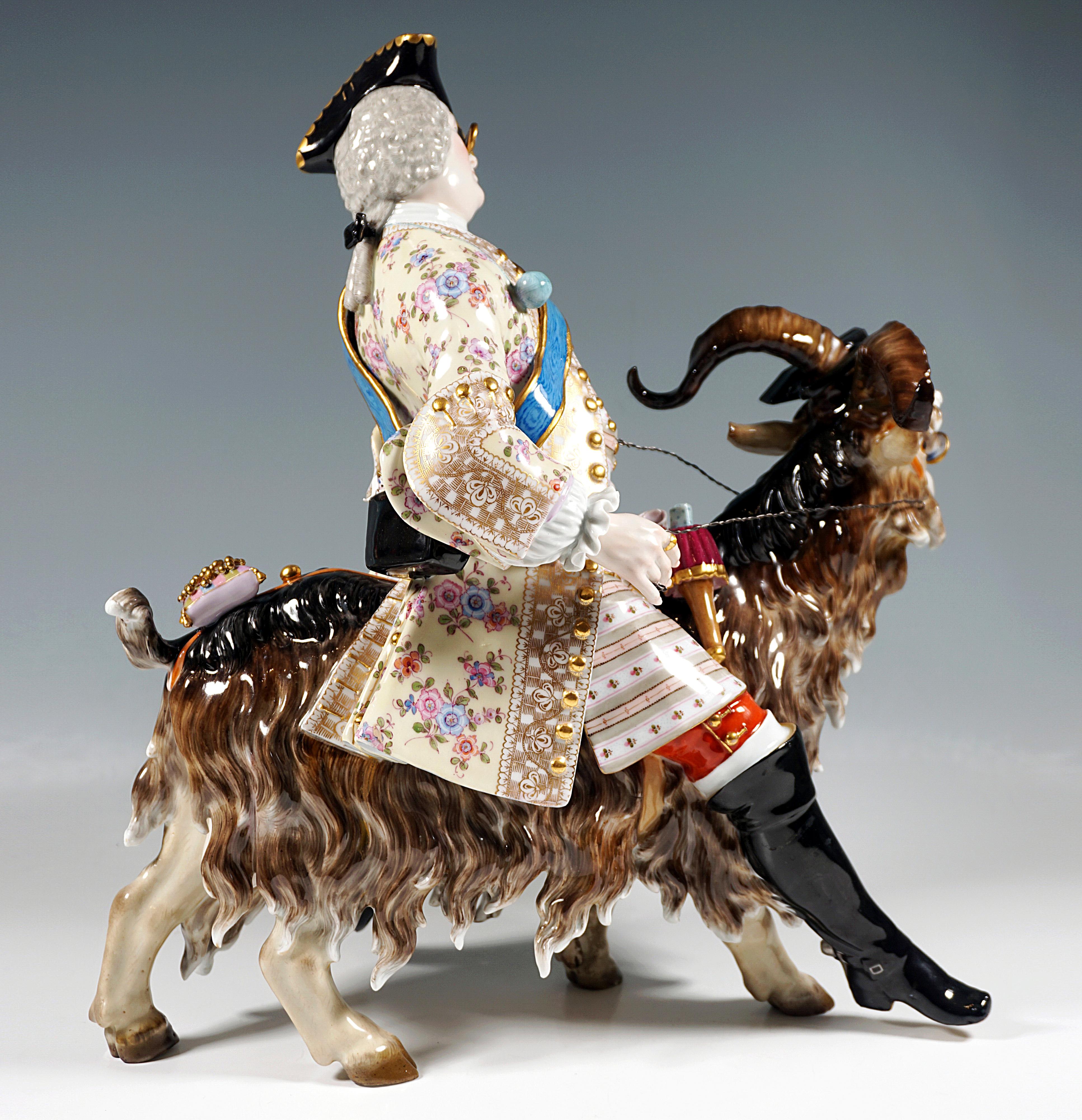 Hand-Crafted  Large Meissen Figurine Group 'Tailor On Billy Goat', by J.J. Kaendler, ca 1850