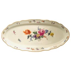 Large Meissen Fish Platter Painted with a Summer Flower Bouquet and Butterflies