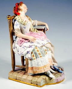 Grande statuetta di genere di Meissen, Louise addormentata, di M.V. Acier, Germania, 1850 circa