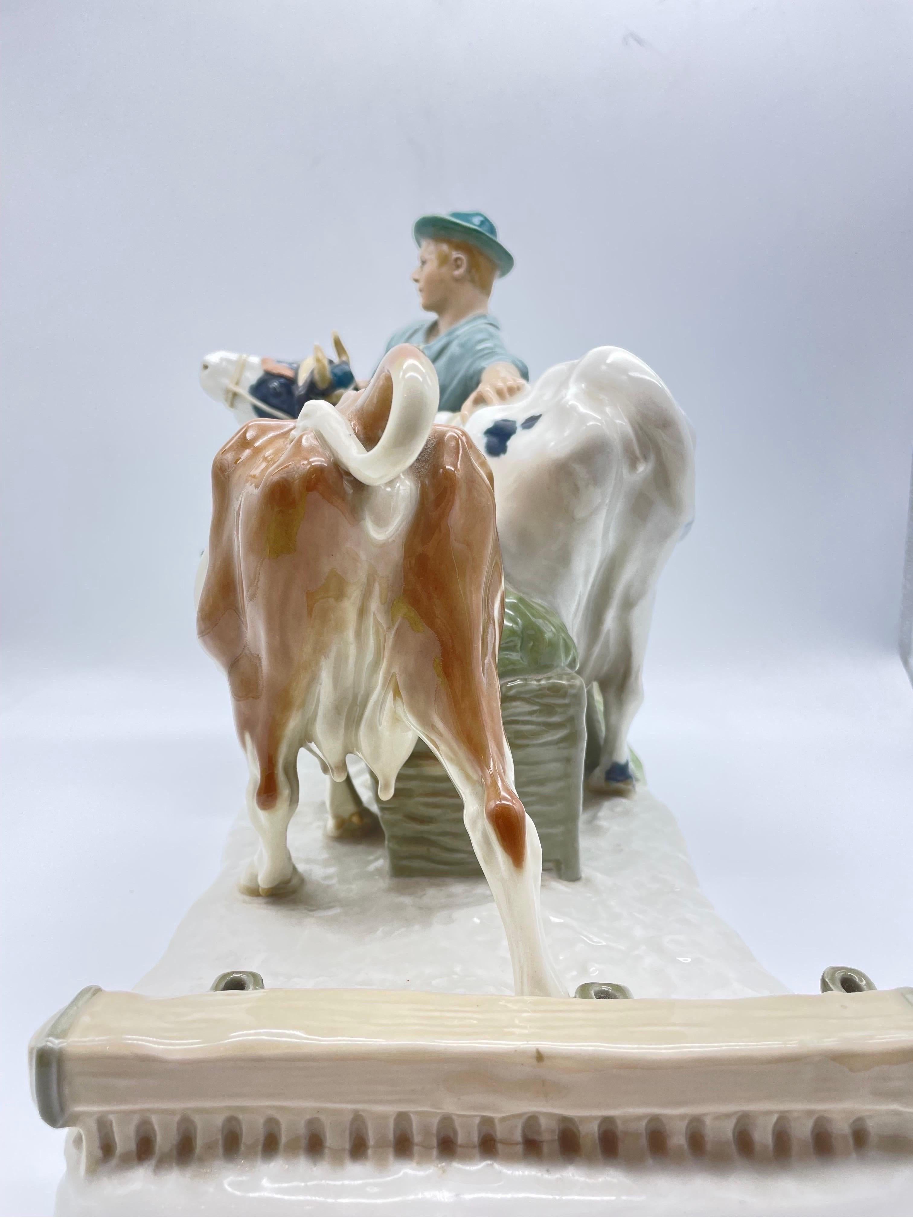 Large Meissen Group of Figures Farmer with Oxen, Art Nouveau For Sale 1
