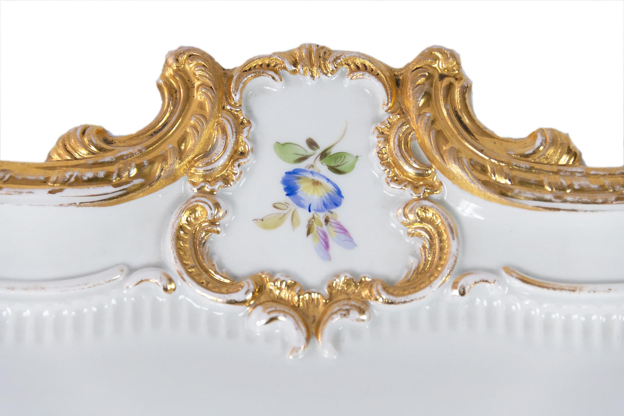 Gilt Large Meissen Hand Painted Gilded Porcelain Serving Plate/Tray
