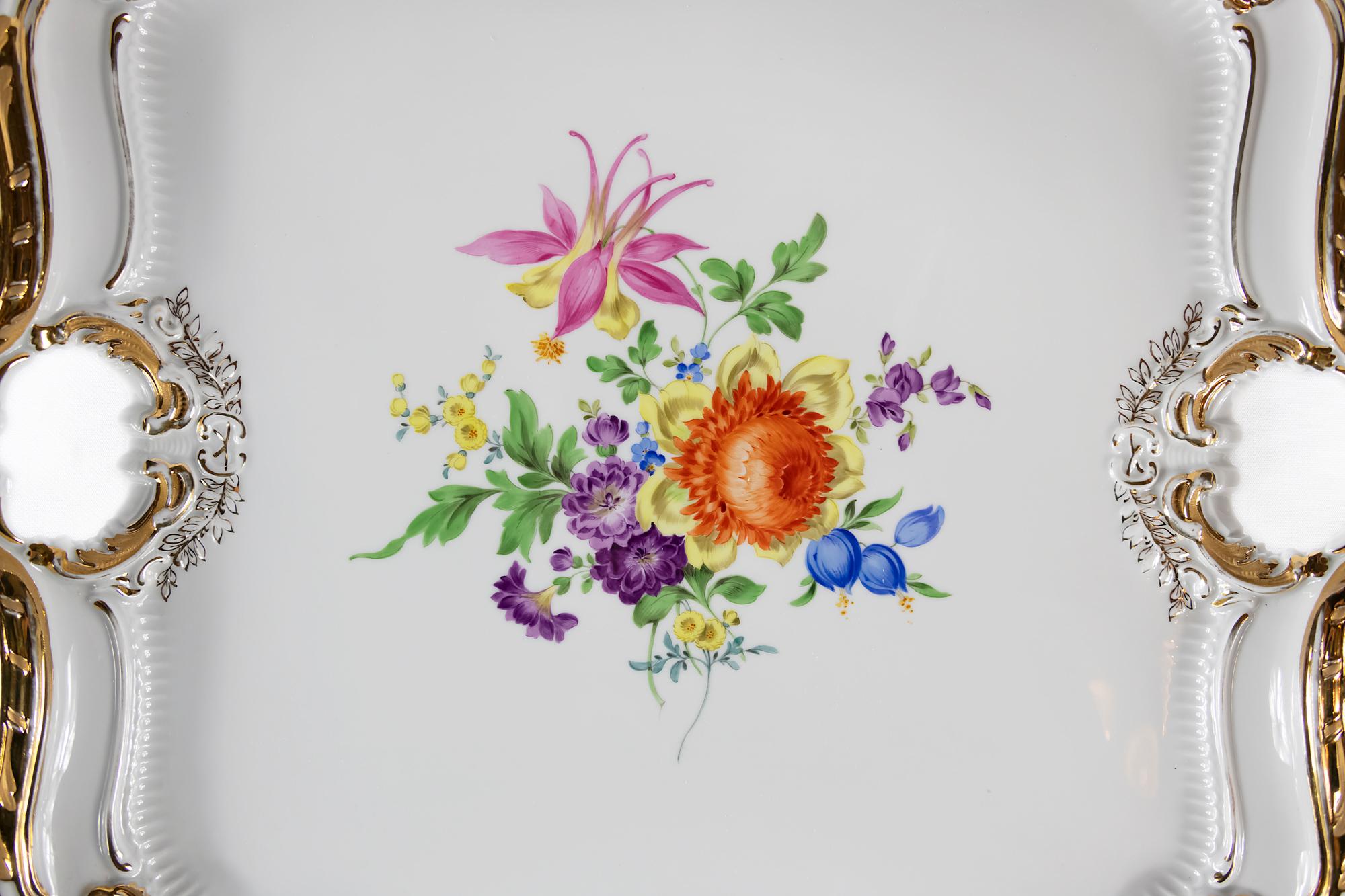 Gilt Large Meissen Hand Painted Gilded Porcelain Serving Plate/Tray