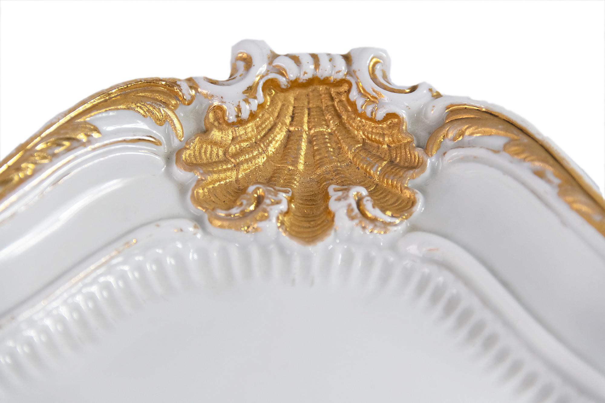 19th Century Large Meissen Hand Painted Gilded Porcelain Serving Plate/Tray