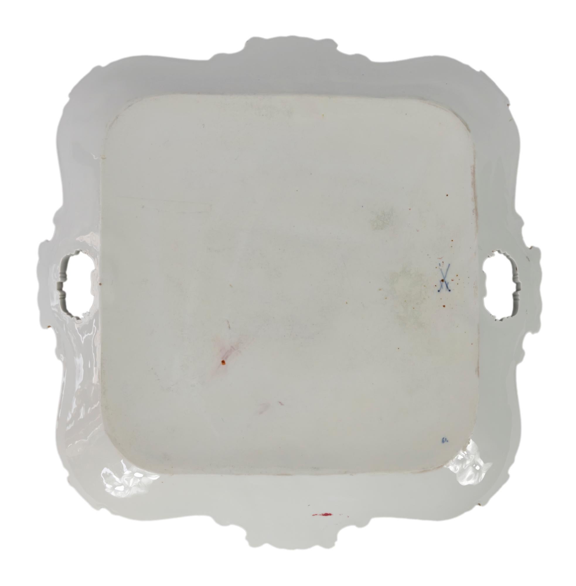 Large Meissen Hand Painted Gilded Porcelain Serving Plate/Tray 1