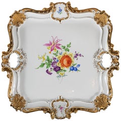 Large Meissen Hand Painted Gilded Porcelain Serving Plate/Tray