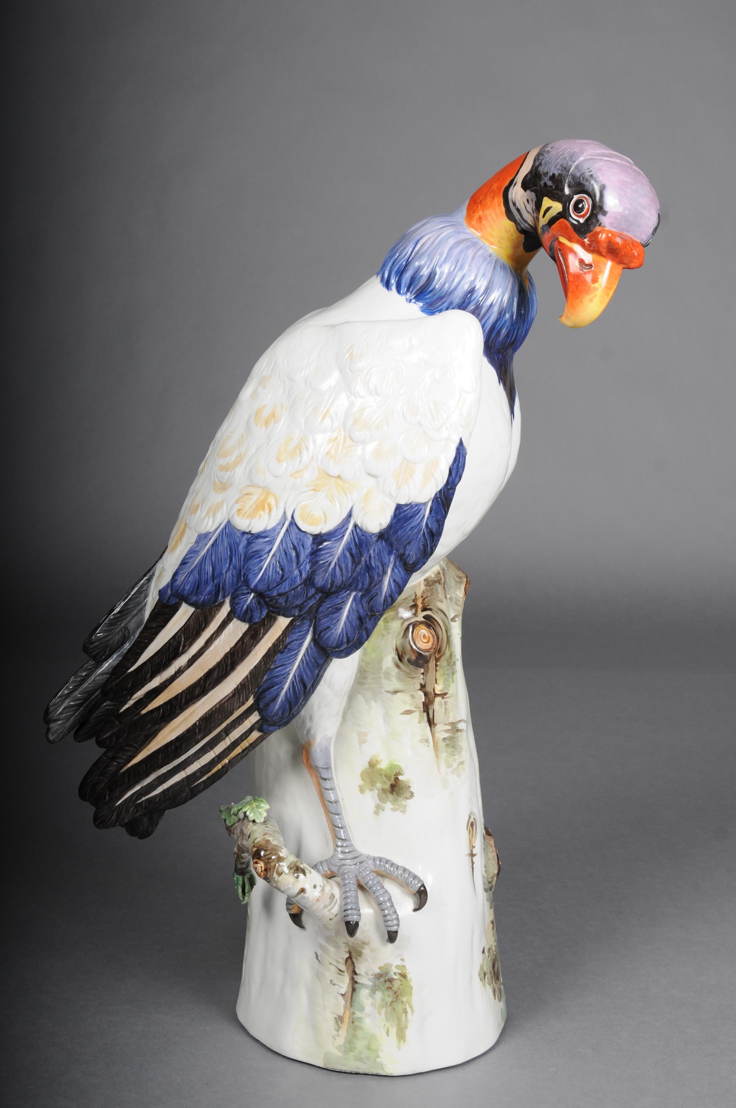 German Large Meissen King Vulture standing on a tree trunk, around 1880 For Sale