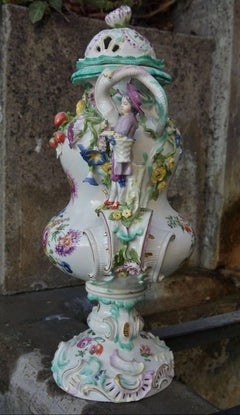 Large Meissen Lidded Vase Sculptured Decorations, circa 1850
