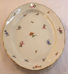 Large Meissen Oval Platter with Gilt Scalloped Edge