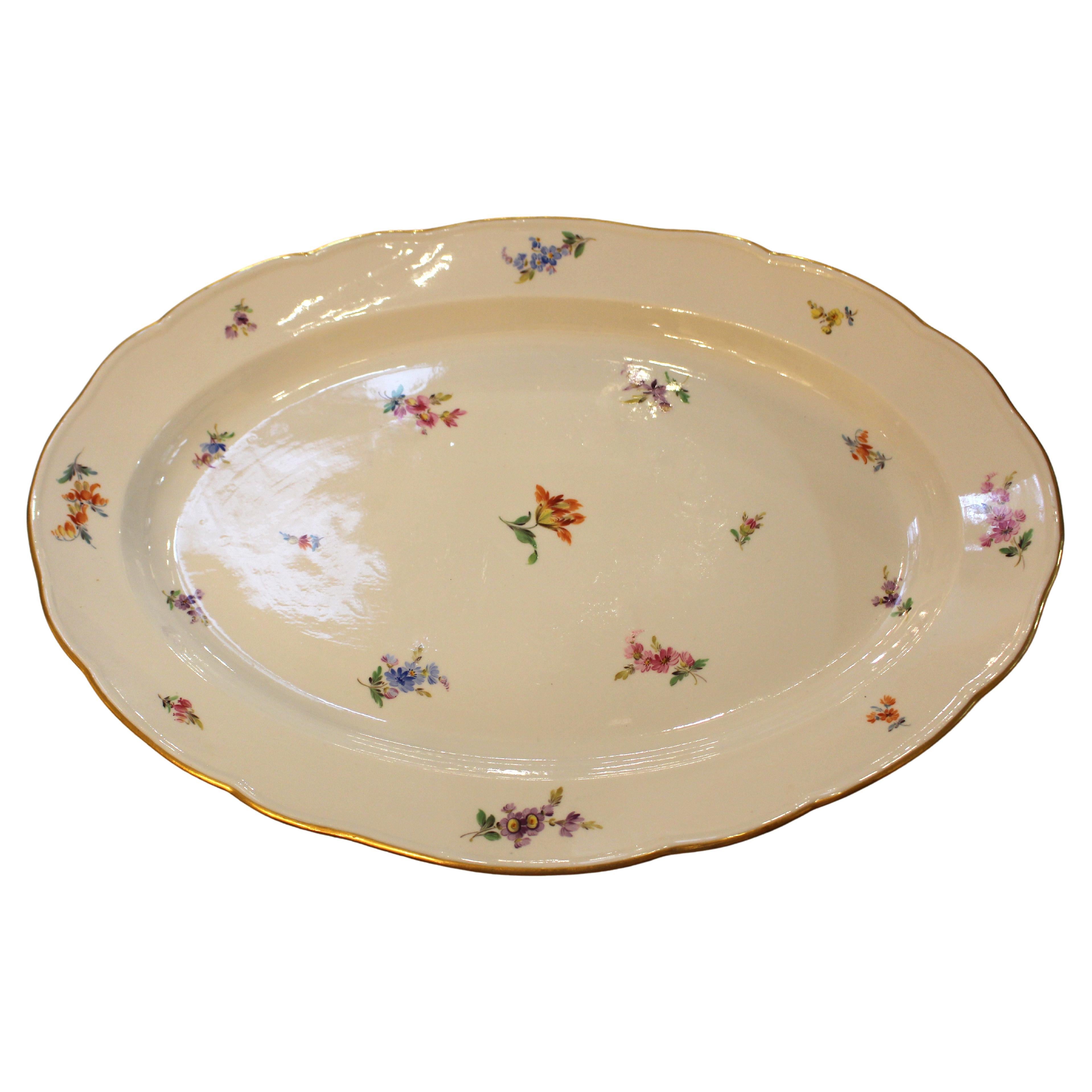 Large Meissen Oval Platter with Gilt Scalloped Edge