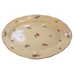 Large Meissen Oval Platter with Gilt Scalloped Edge