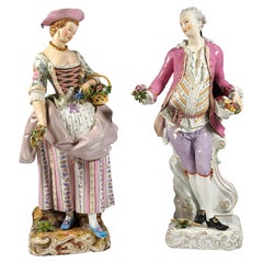 Großes Paar Meissener Gärtnerfiguren, von Kaendler & Schoenheit, ca. 1860