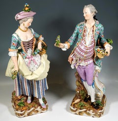 Large Meissen Pair Of Gardener Figurines, By Kaendler & Schoenheit, Circa 1860