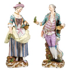 Large Meissen Pair Of Gardener Figurines, By Kaendler & Schoenheit, Circa 1860