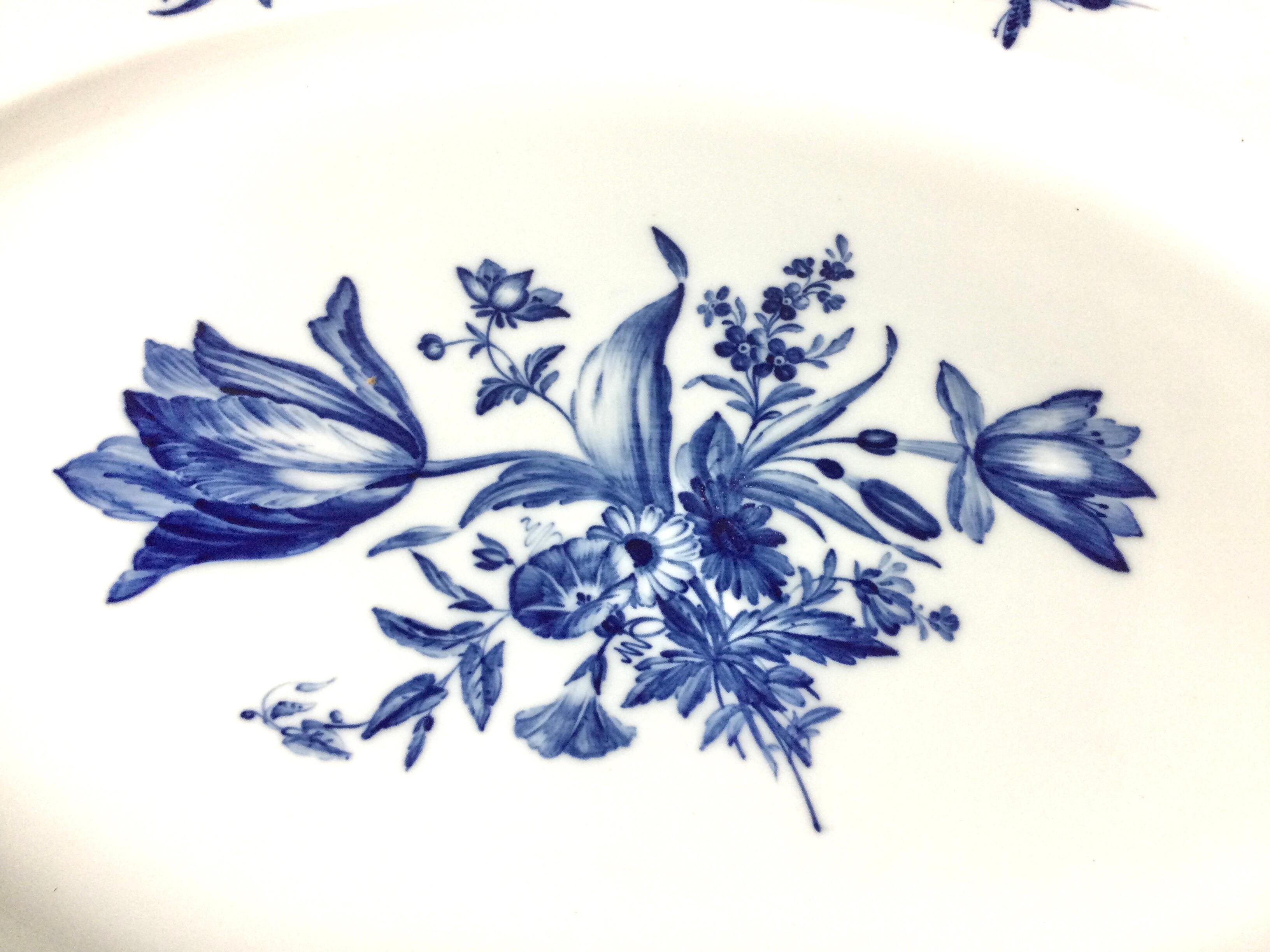German Large Meissen Platter with Painted Blue Bouquet of Flowers and Insects
