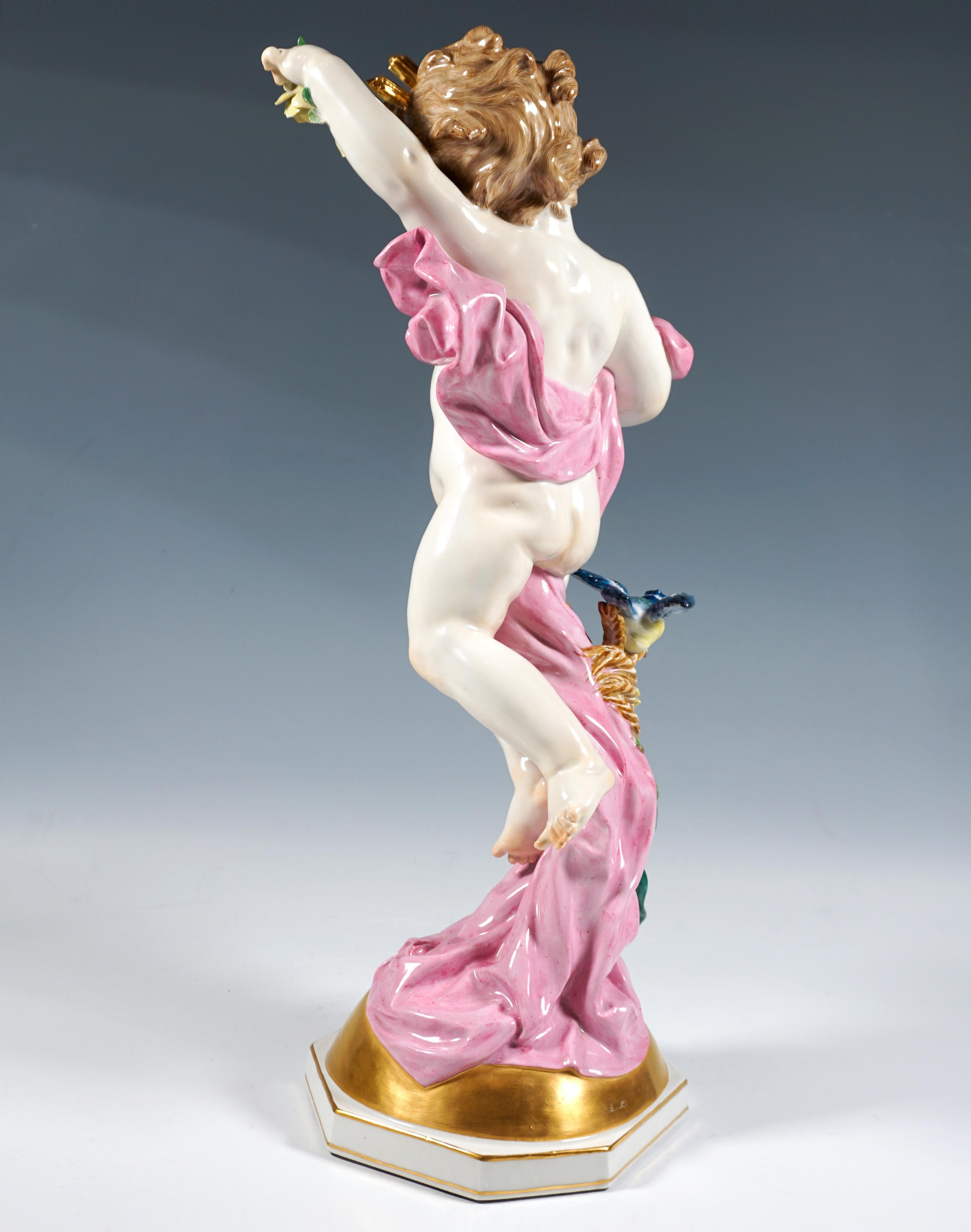 Rococo Large Meissen Porcelain Figure, Putto 'The Day', by Heinrich Schwabe, Mid-20th For Sale