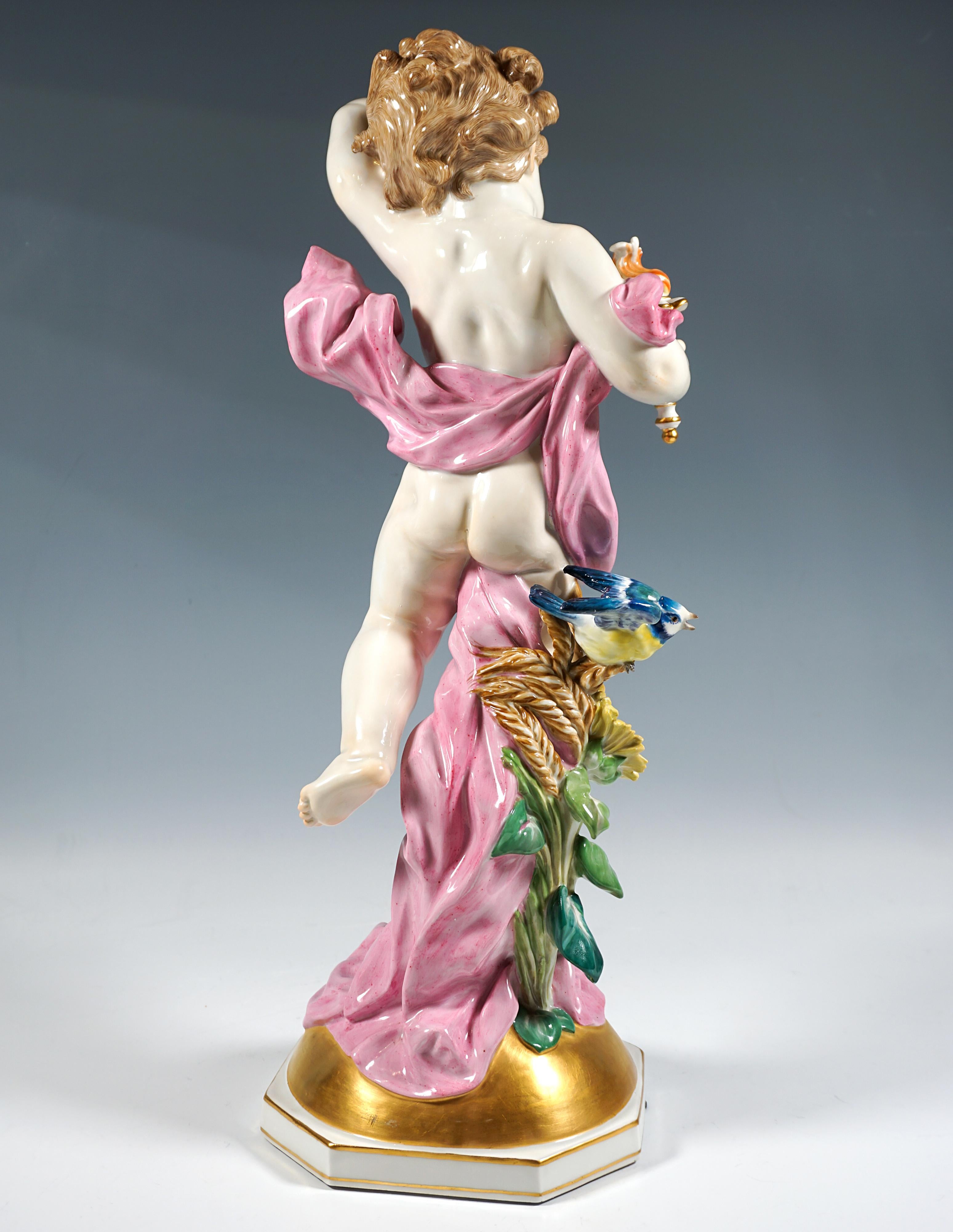 German Large Meissen Porcelain Figure, Putto 'The Day', by Heinrich Schwabe, Mid-20th For Sale