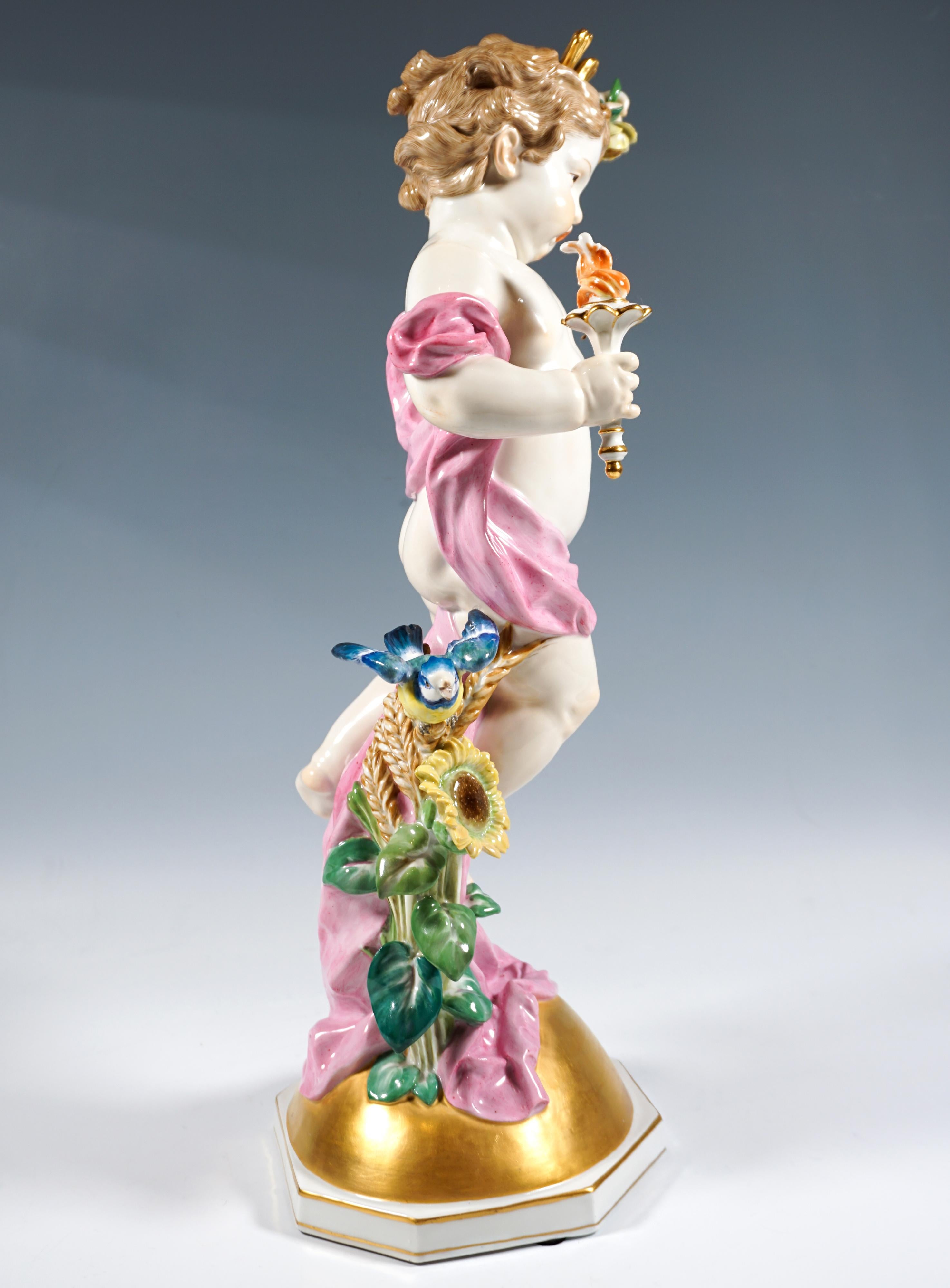 Hand-Crafted Large Meissen Porcelain Figure, Putto 'The Day', by Heinrich Schwabe, Mid-20th For Sale