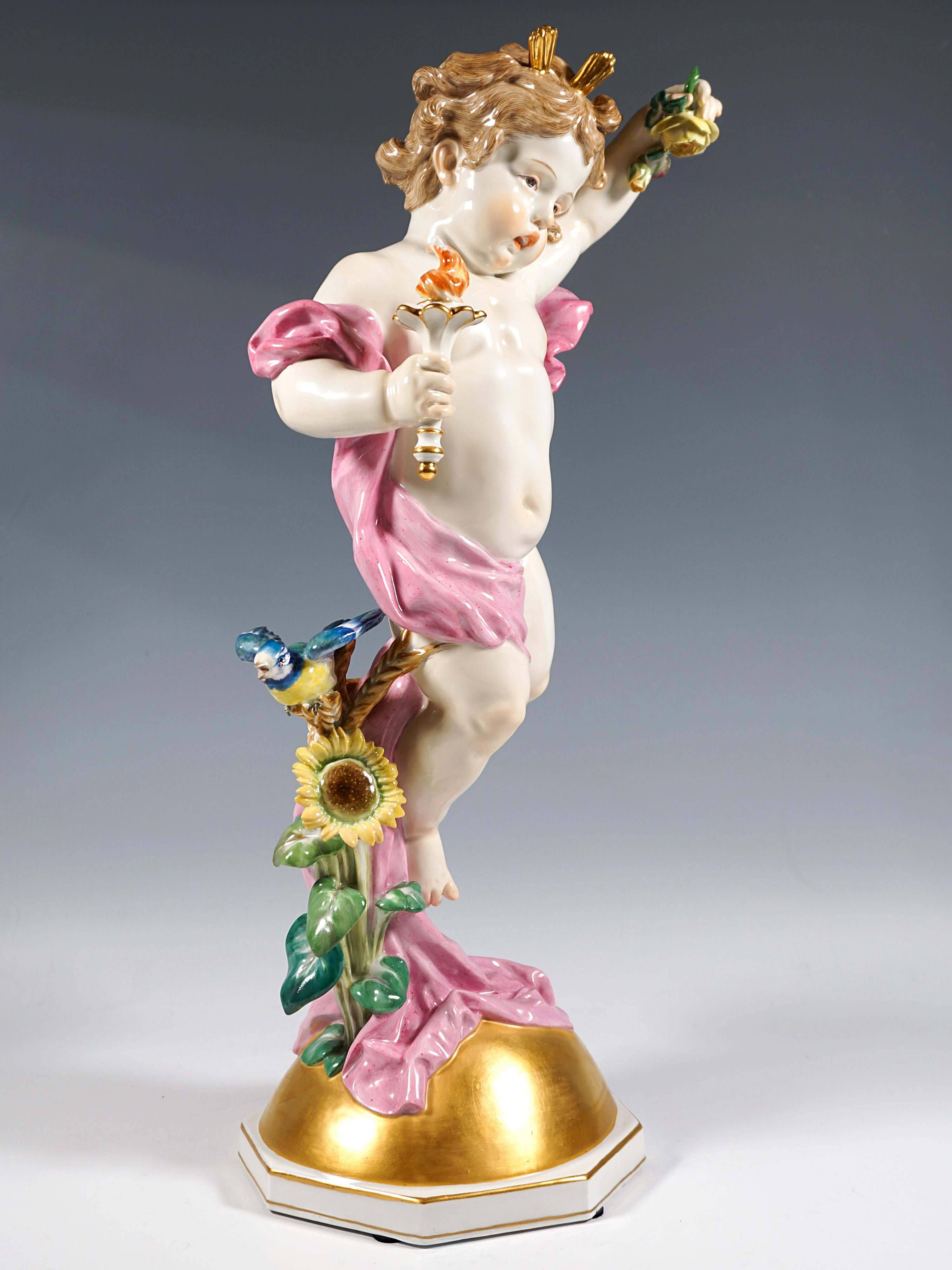 Large Meissen Porcelain Figure, Putto 'The Day', by Heinrich Schwabe, Mid-20th In Good Condition For Sale In Vienna, AT