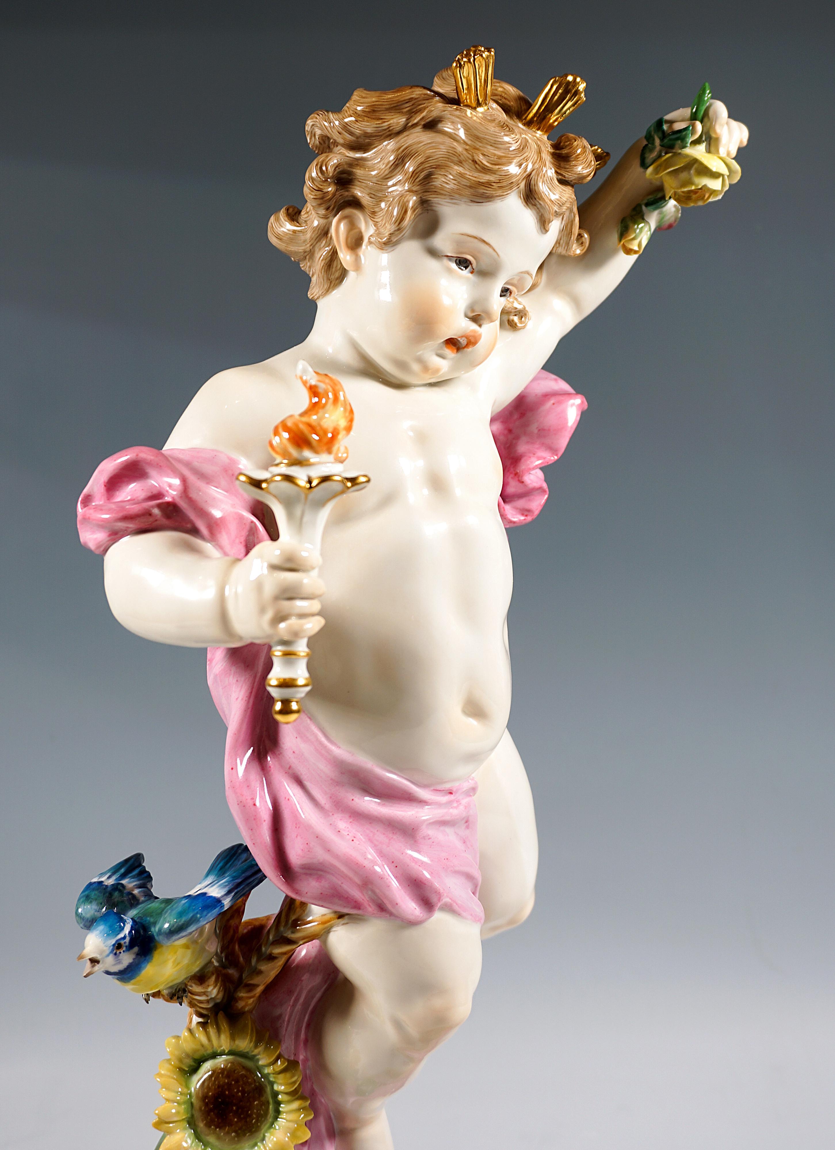 Large Meissen Porcelain Figure, Putto 'The Day', by Heinrich Schwabe, Mid-20th For Sale 1