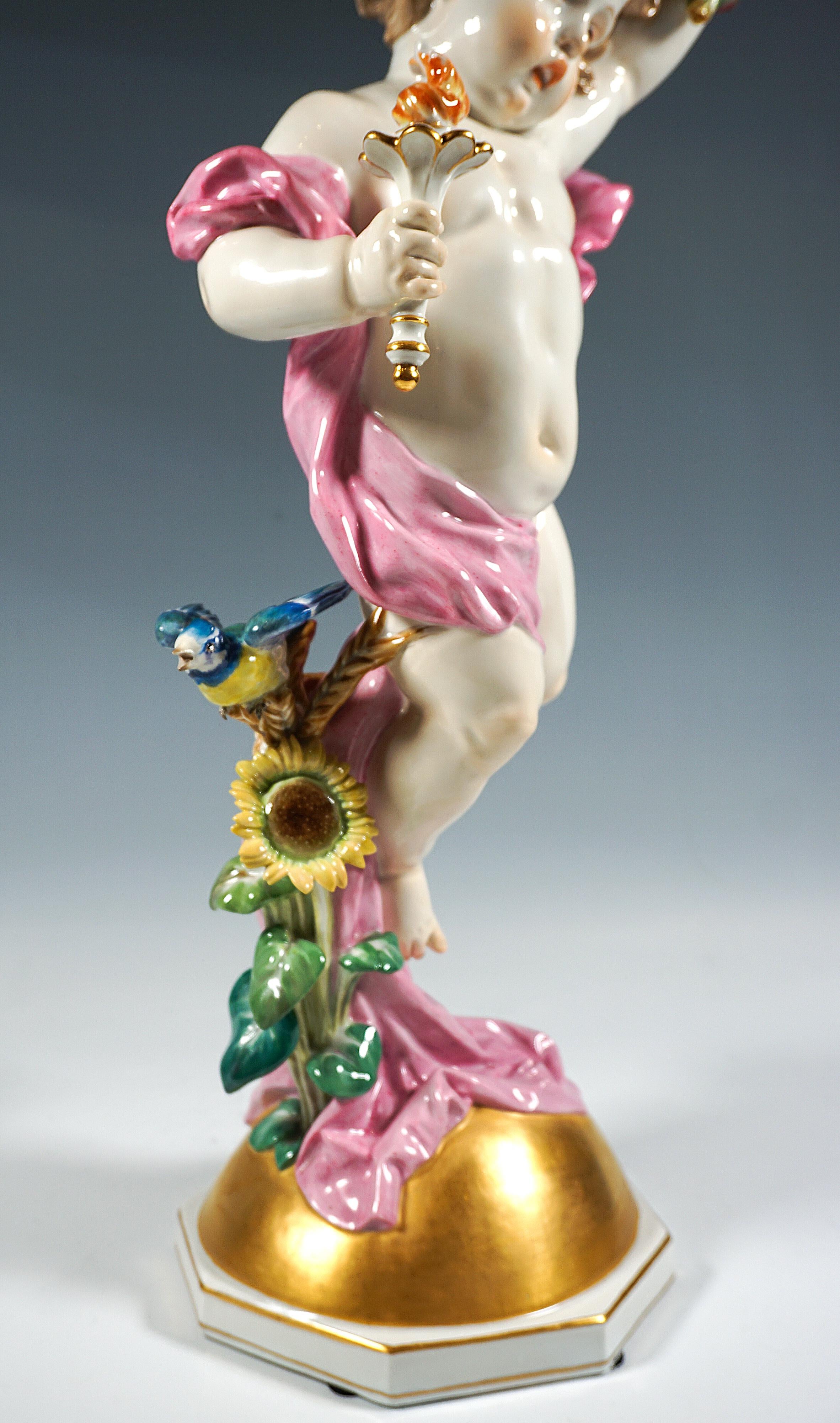 Large Meissen Porcelain Figure, Putto 'The Day', by Heinrich Schwabe, Mid-20th For Sale 2