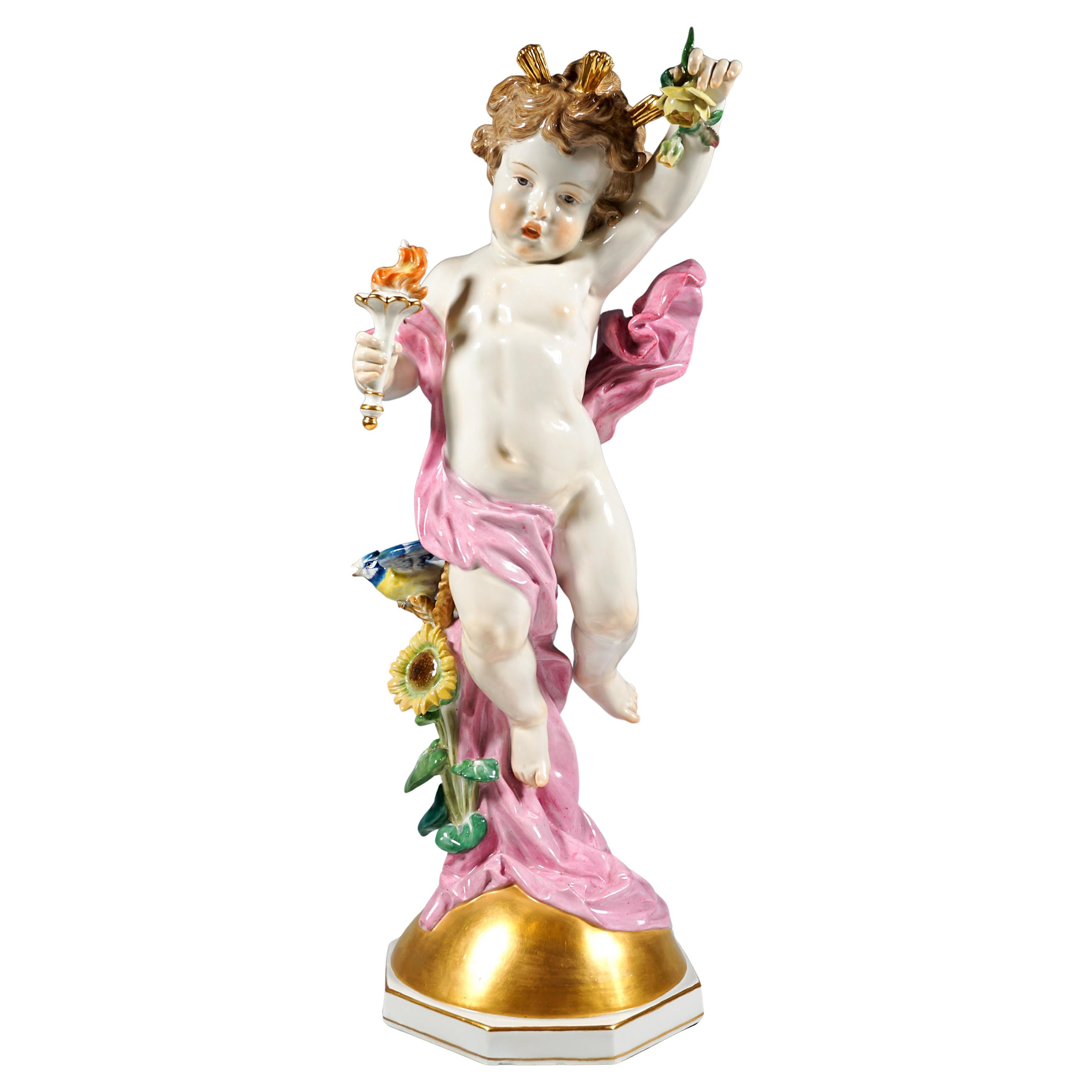 Large Meissen Porcelain Figure, Putto 'The Day', by Heinrich Schwabe, Mid-20th For Sale