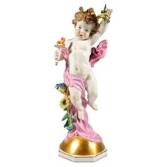 Figura grande de porcelana de Meissen, Putto "El día", por Heinrich Schwabe, mediados del siglo XX