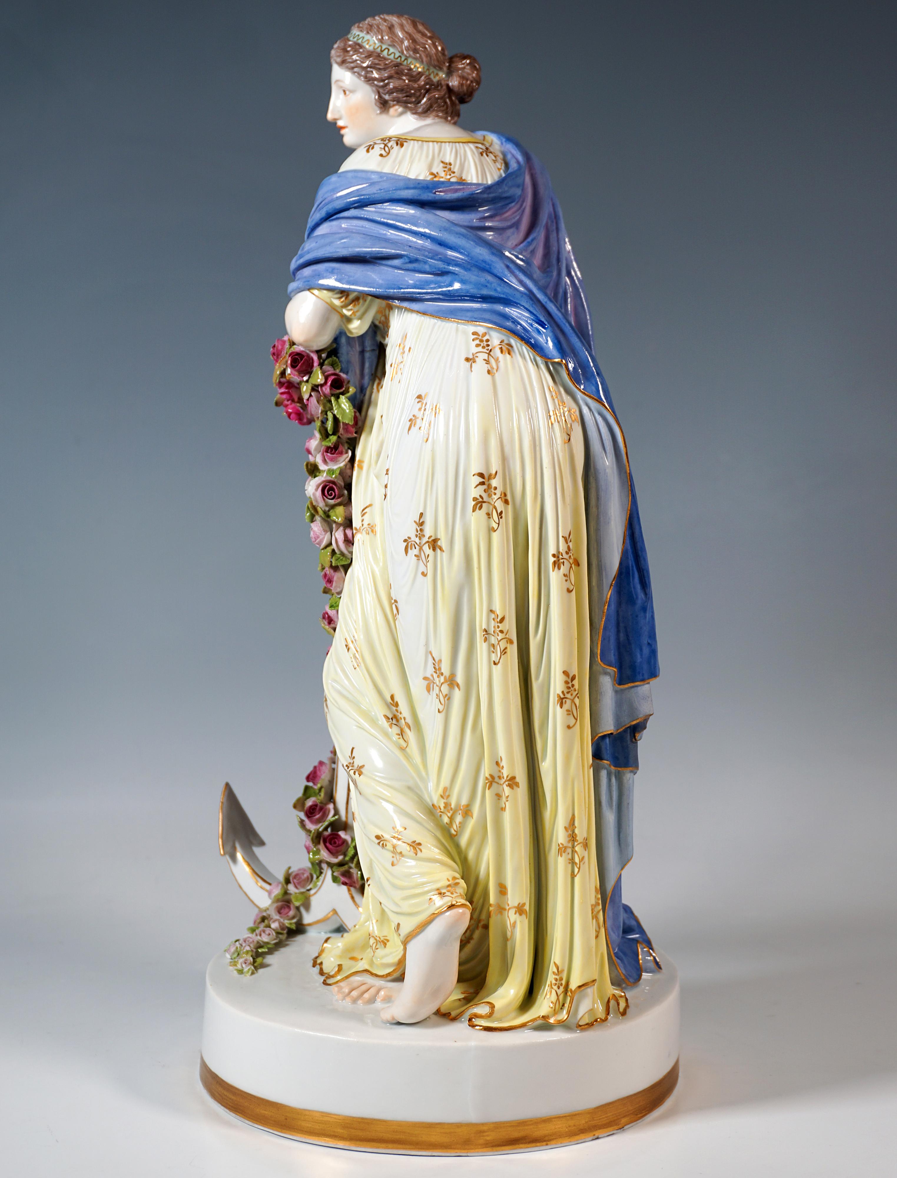 Hand-Crafted Large Meissen Porcelain Figurine 'Allegory Hope', By C.G. Juechtzer, Circa 1860 For Sale