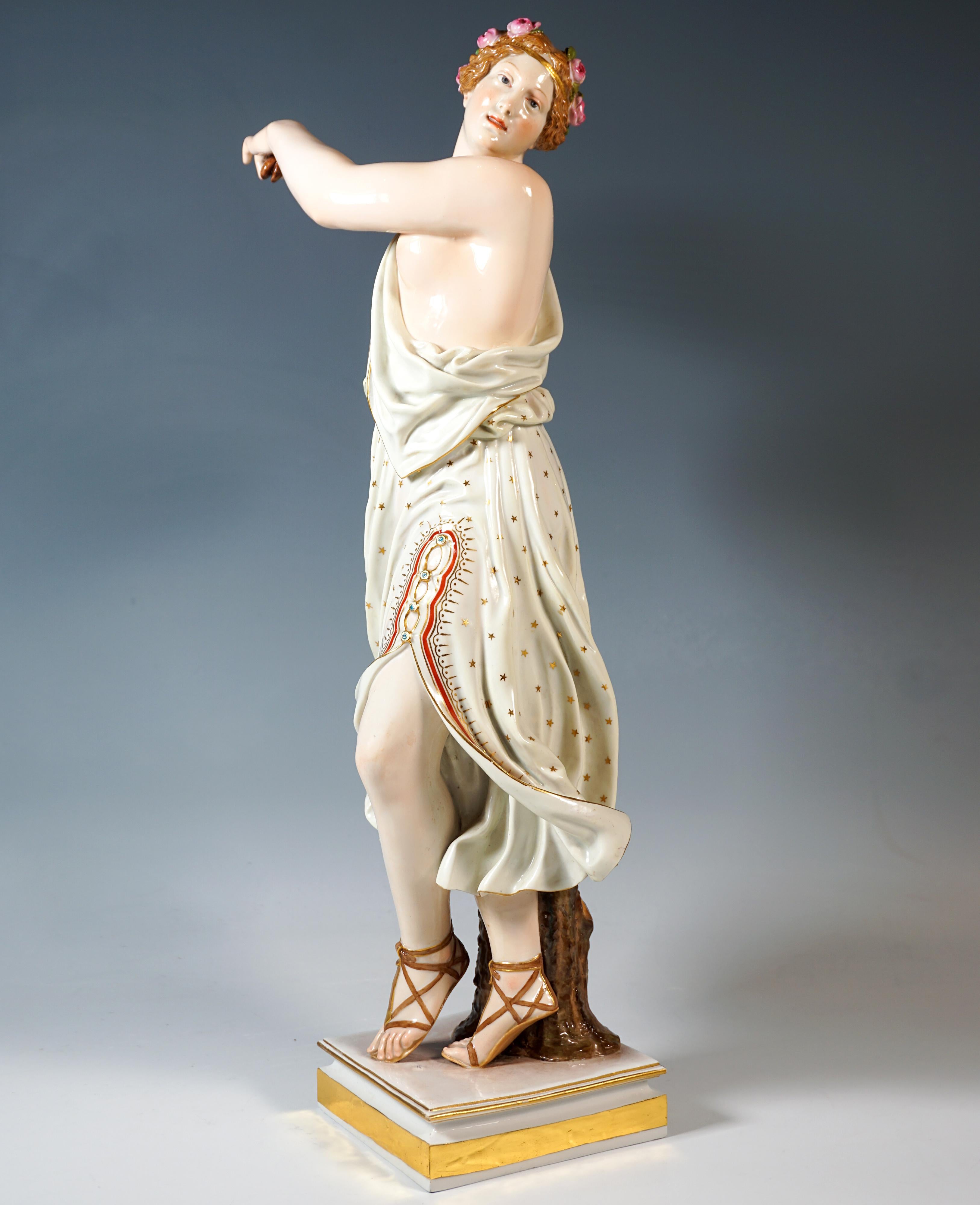 Classical Roman Large Meissen Porcelain Figurine 'Dancing Vestal Virgin' By E.J. Haenel, Ca 1880 For Sale