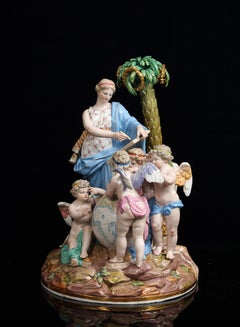 Large Meissen Porcelain Group Allegory of Geography & Science, Maiden & Putties