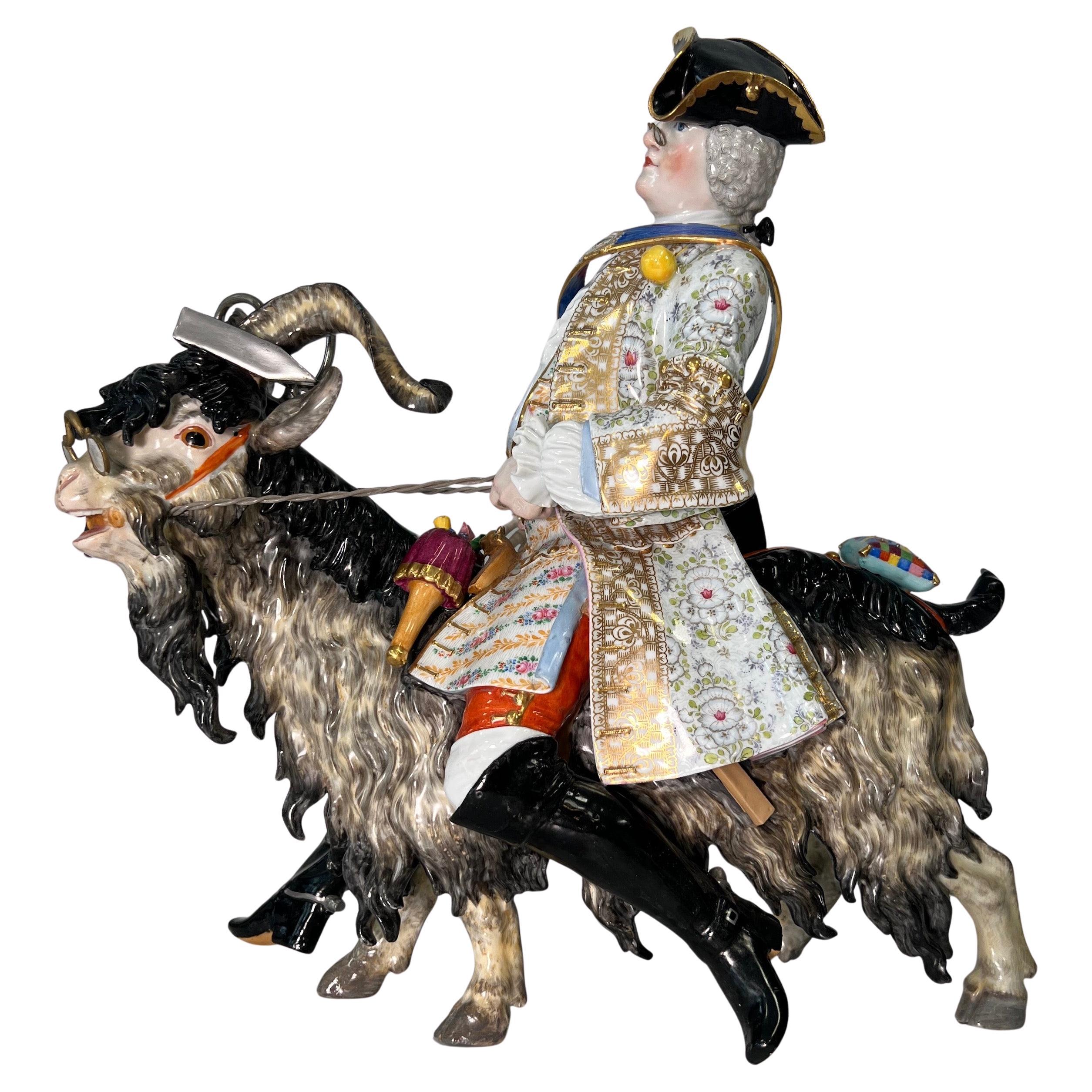 Large Meissen Porcelain Group of Count Bruhl's "Tailor on a Goat", 19th Century
