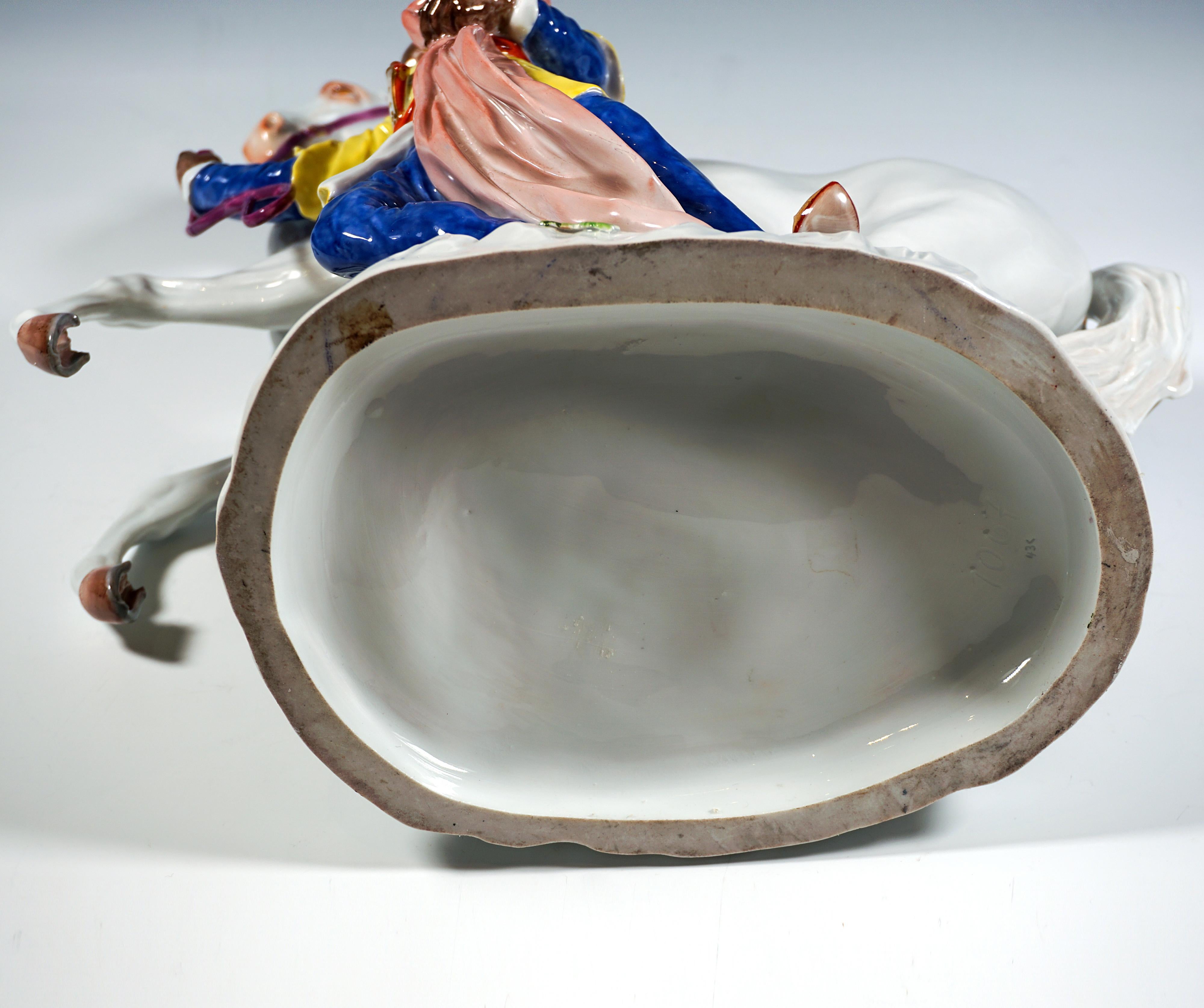 Large Meissen Porcelain Group, Young Man With A White Horse, By Kaendler, 20th en venta 2