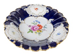 Large Meissen Porcelain Hand Painted and Gilded Cobalt Blue Plate