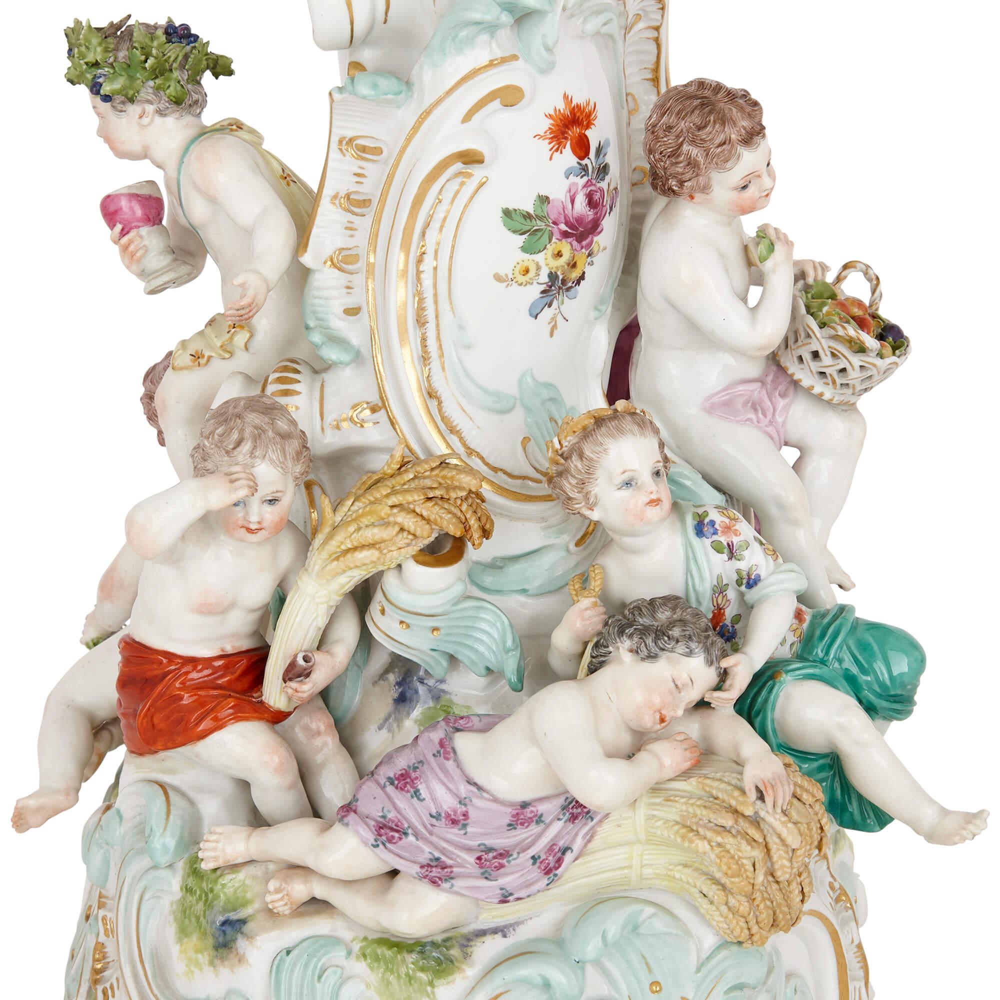 Painted Large Meissen porcelain Rococo style centrepiece For Sale
