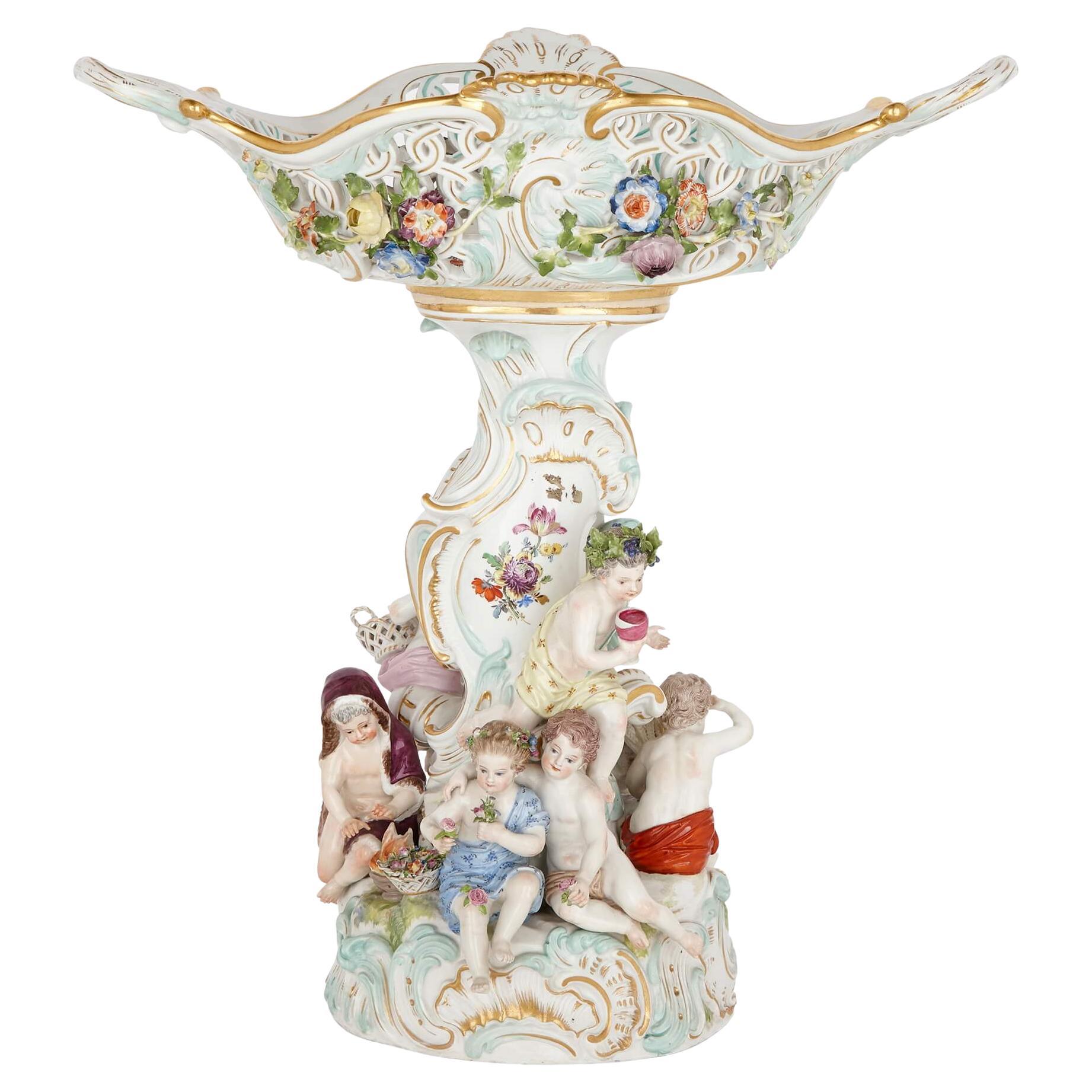 Large Meissen porcelain Rococo style centrepiece