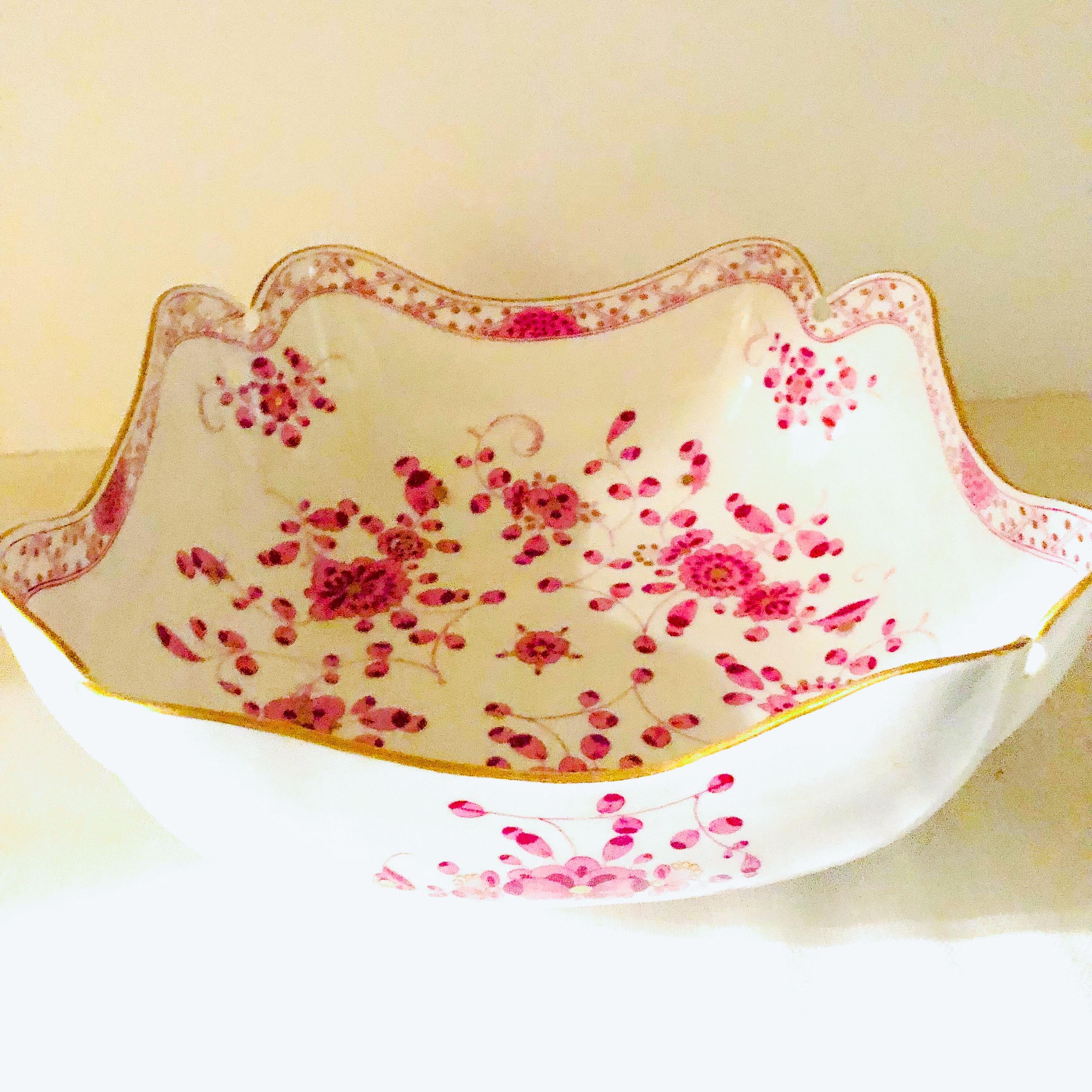 This is a fabulous Meissen purple Indian four cornered bowl from the 1890s. I love this unusual hard to find shape that Meissen makes for its serving bowls called a four cornered bowl. This is a large bowl as it is 9.5 inches wide. It has detailed