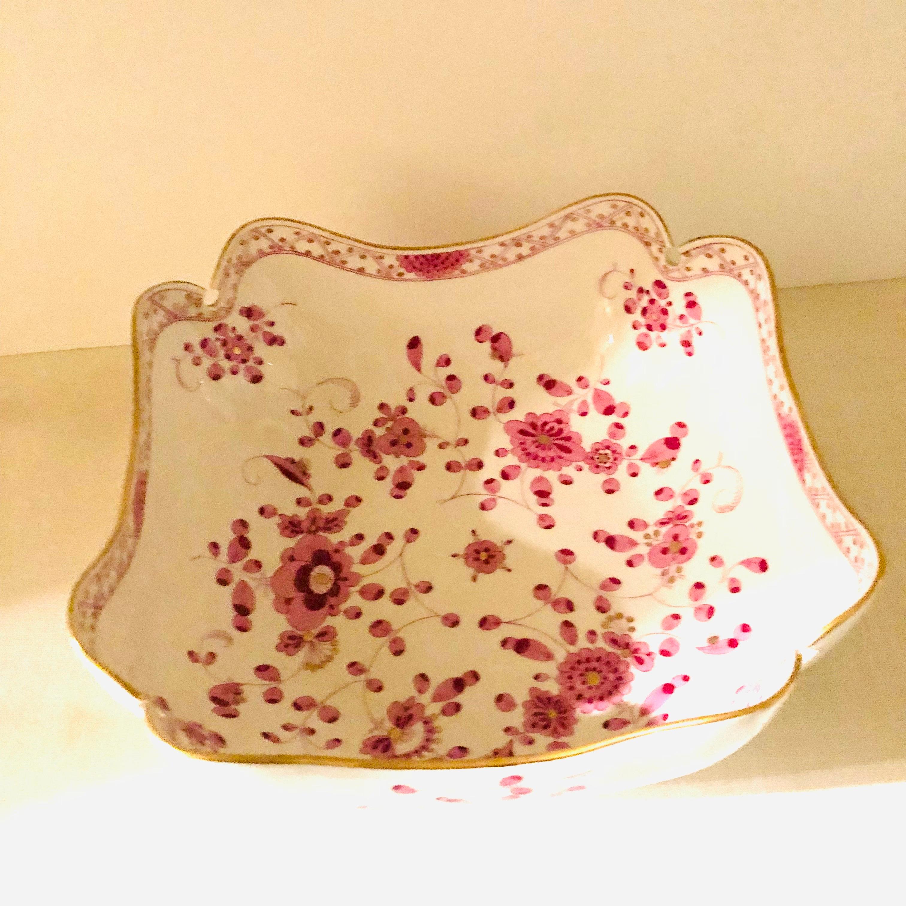 Hand-Painted Large Meissen Purple Indian Four Cornered Bowl from The Late 19th Century