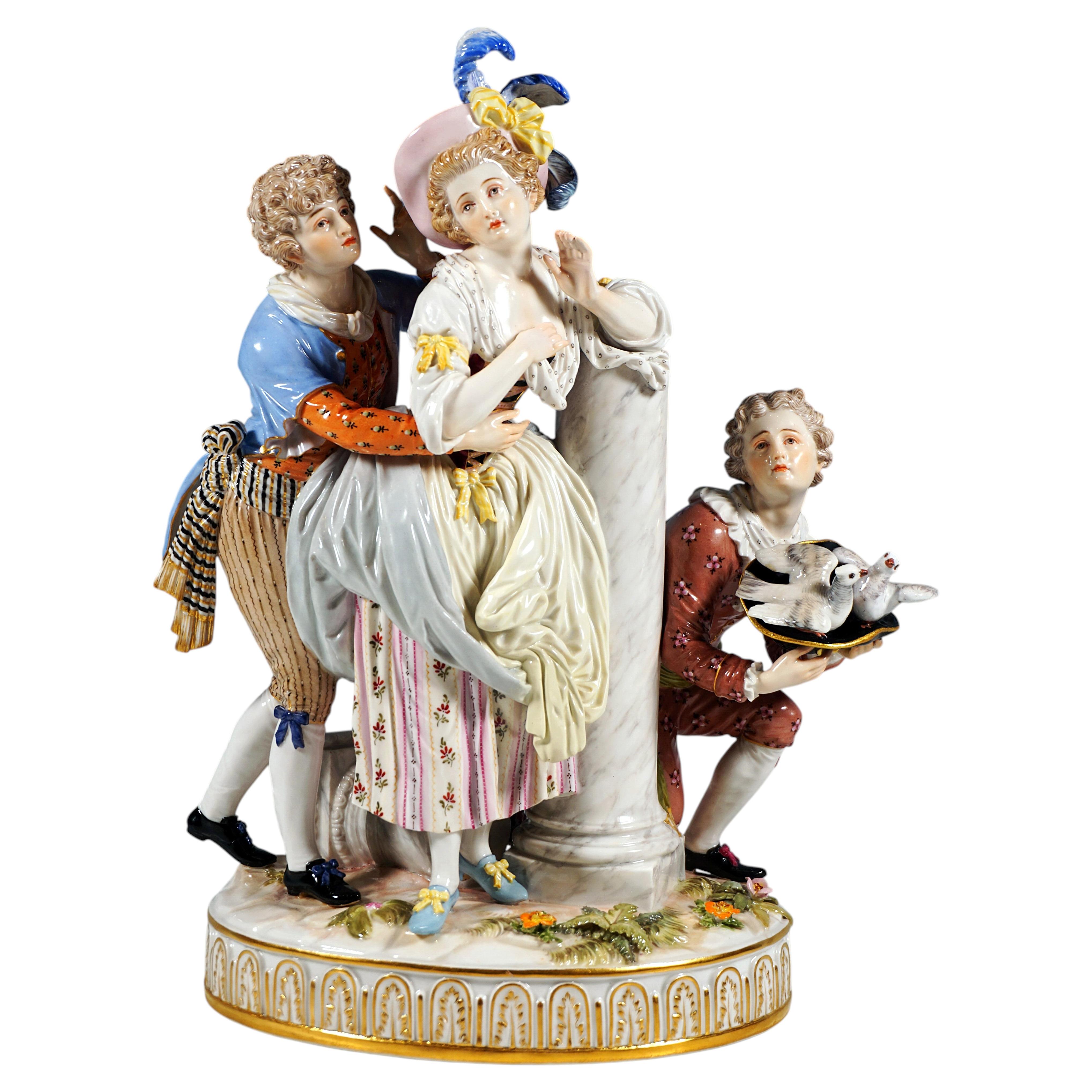 Large Meissen Rococo Genre Group, The Approach, by J.C. Schoenheit, Circa 1850