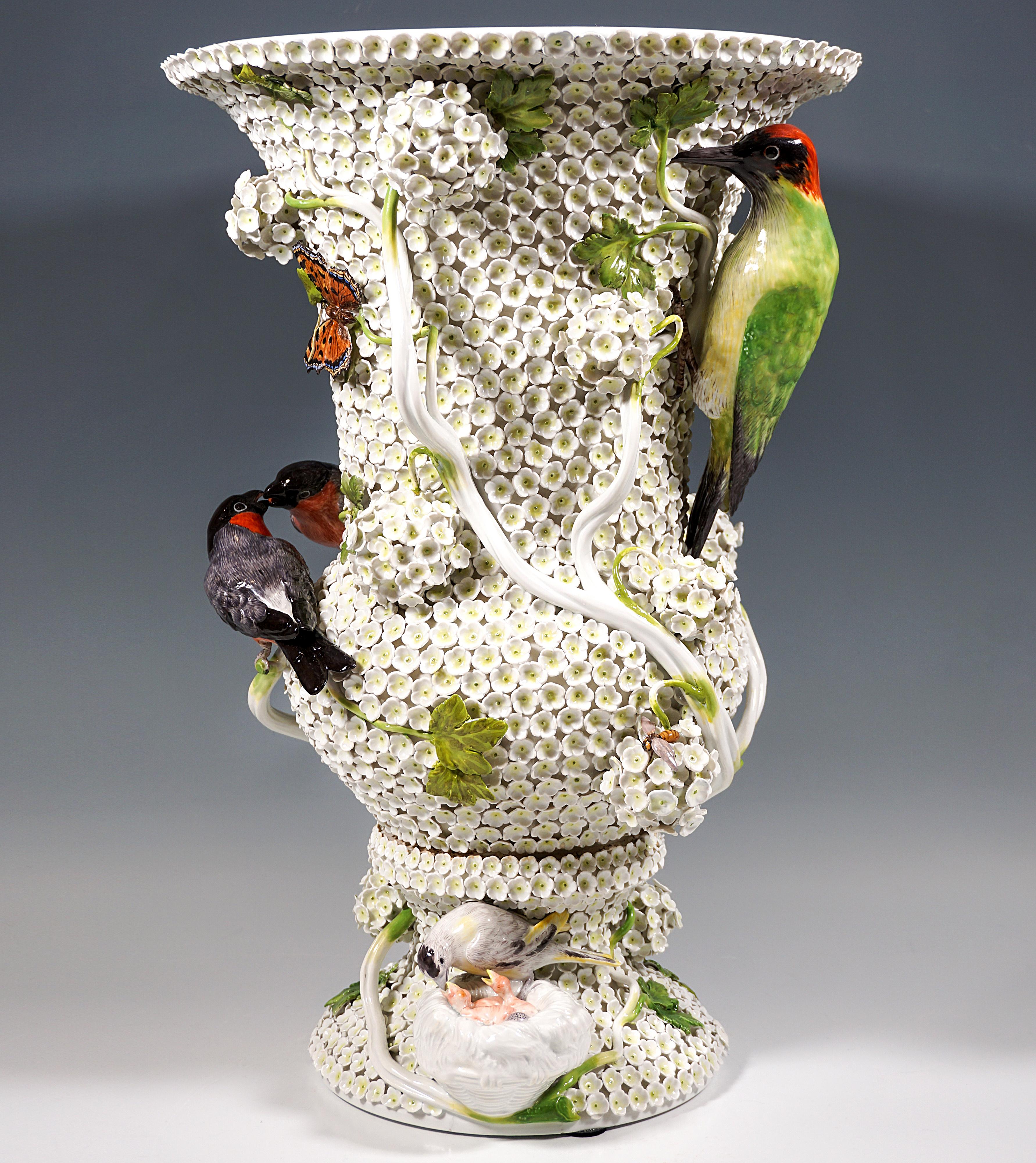 Other Large Meissen Splendid Vases With Snowball Blossoms, Birds & Insects, Circa 1850 For Sale