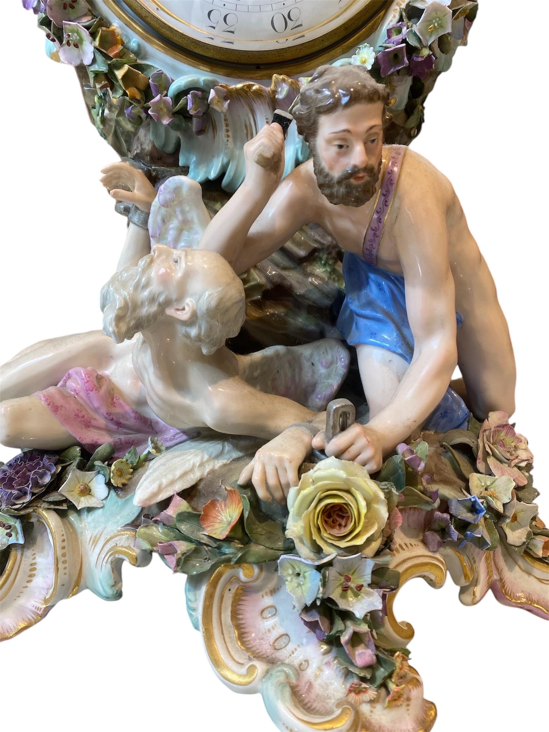 Art Deco Large Meissen Splendour Clock, Crowned By Jupiter, J.J. Kaendler, Germany, 1860 For Sale