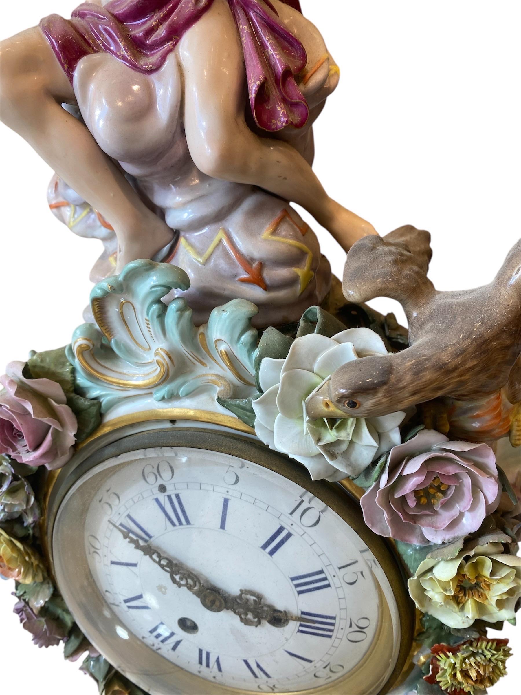 Women's or Men's Large Meissen Splendour Clock, Crowned By Jupiter, J.J. Kaendler, Germany, 1860 For Sale